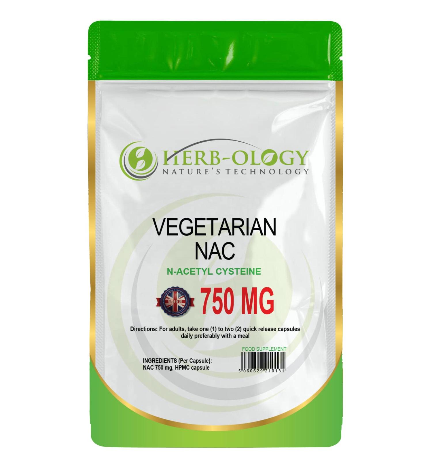 Herb-Ology N Acetyl Cysteine NAC Supplement - 120 Vegetarian Capsules | 750mg per Capsule | Made in UK | N-Acetylcysteine Supplement - Buy Online on GoSupps.com