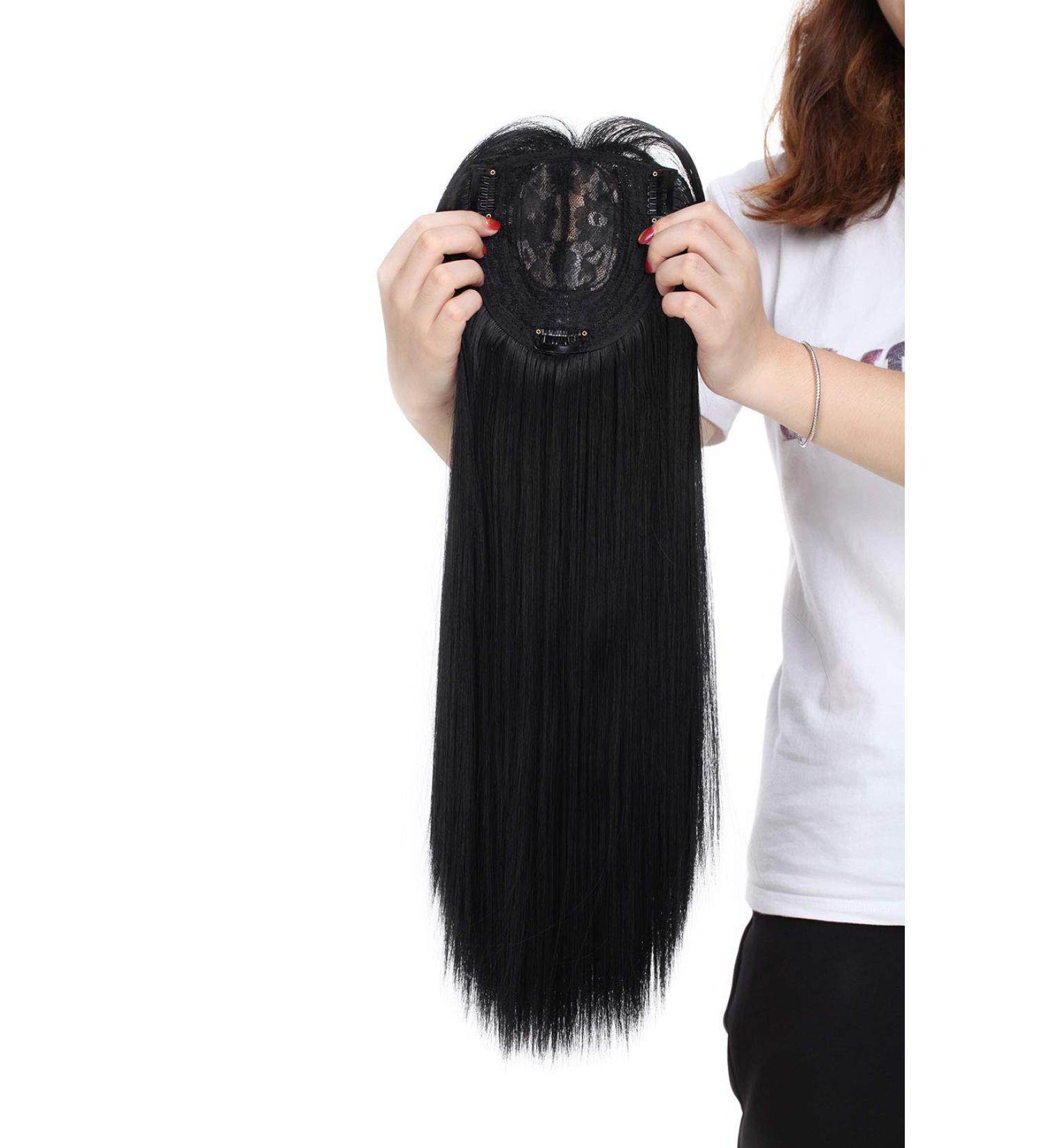 Hair Toppers for Women One Piece Clip in Toppers Extensions Straight Real Mono Toppiece Hair Piece for Thinning Hair 17" - Dark Black - Buy Online on GoSupps.com