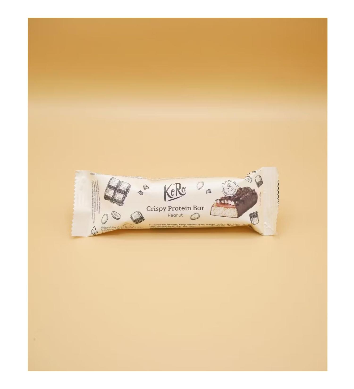 Crunchy protein bar Dark chocolate and peanuts. 60 g format.