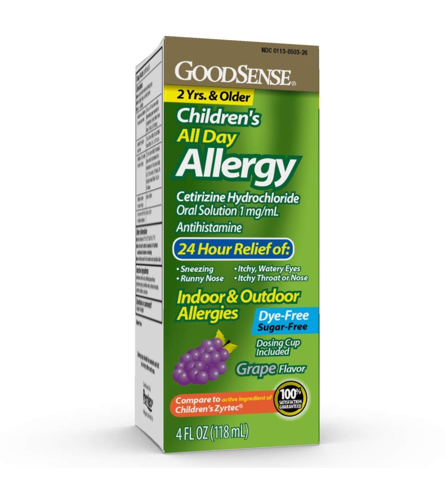 GoodSense Childrens All Day Allergy Cetirizine Hydrochloride Oral Solution 1 mg/mL Grape Flavor 4 Fl Oz (Pack of 1) - Buy Online on GoSupps.com