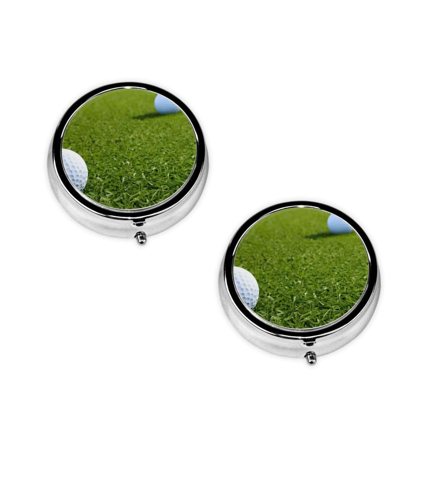 Grass Baseball Softball Round Pill Box - 3 Compartment Portable Medicine Organizer & Travel Holder - Black Decorative Purse Case - Buy Online on GoSupps.com