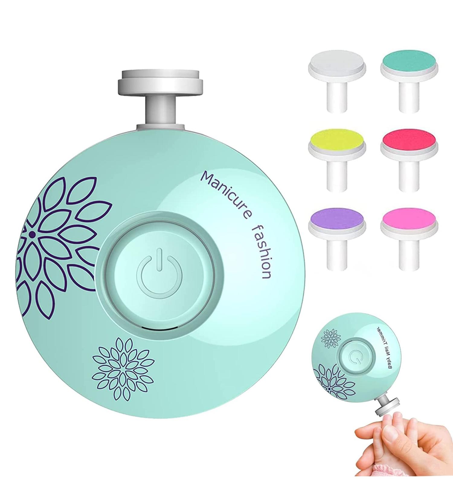Jinpojun 6-in-1 Electric Baby Nail File - Safe Nail Care for Babies with Interchangeable Grinding Heads (Green) - Buy Online on GoSupps.com