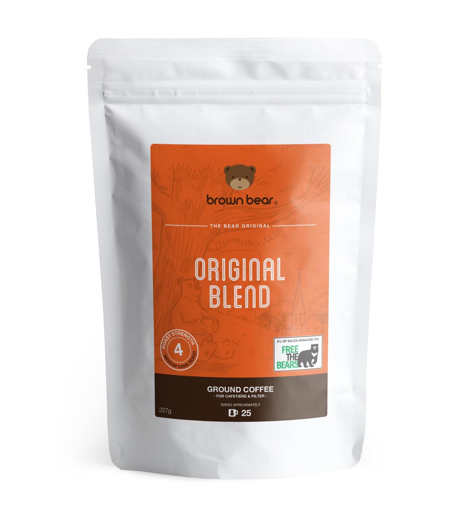 Brown Bear Original Blend Ground Coffee 227g | Medium Dark Roast | Strength 4 | Ideal for French Press, Drip, Aeropress | Donation to Free The Bears | 1 Pack - Buy Online on GoSupps.com