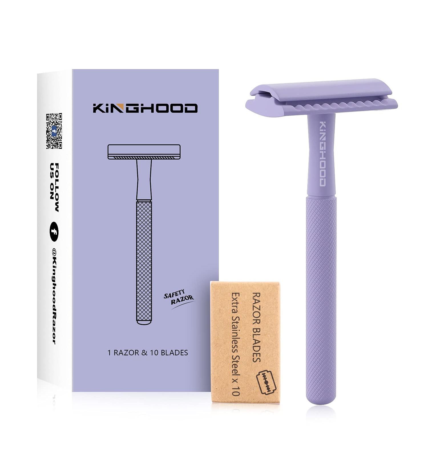 Kinghood Double Edge Safety Razor for Men & Women - Eco Friendly & Zero Waste Reusable Razor with Metal Handle and 10 Blades (Light Purple) - Buy Online on GoSupps.com