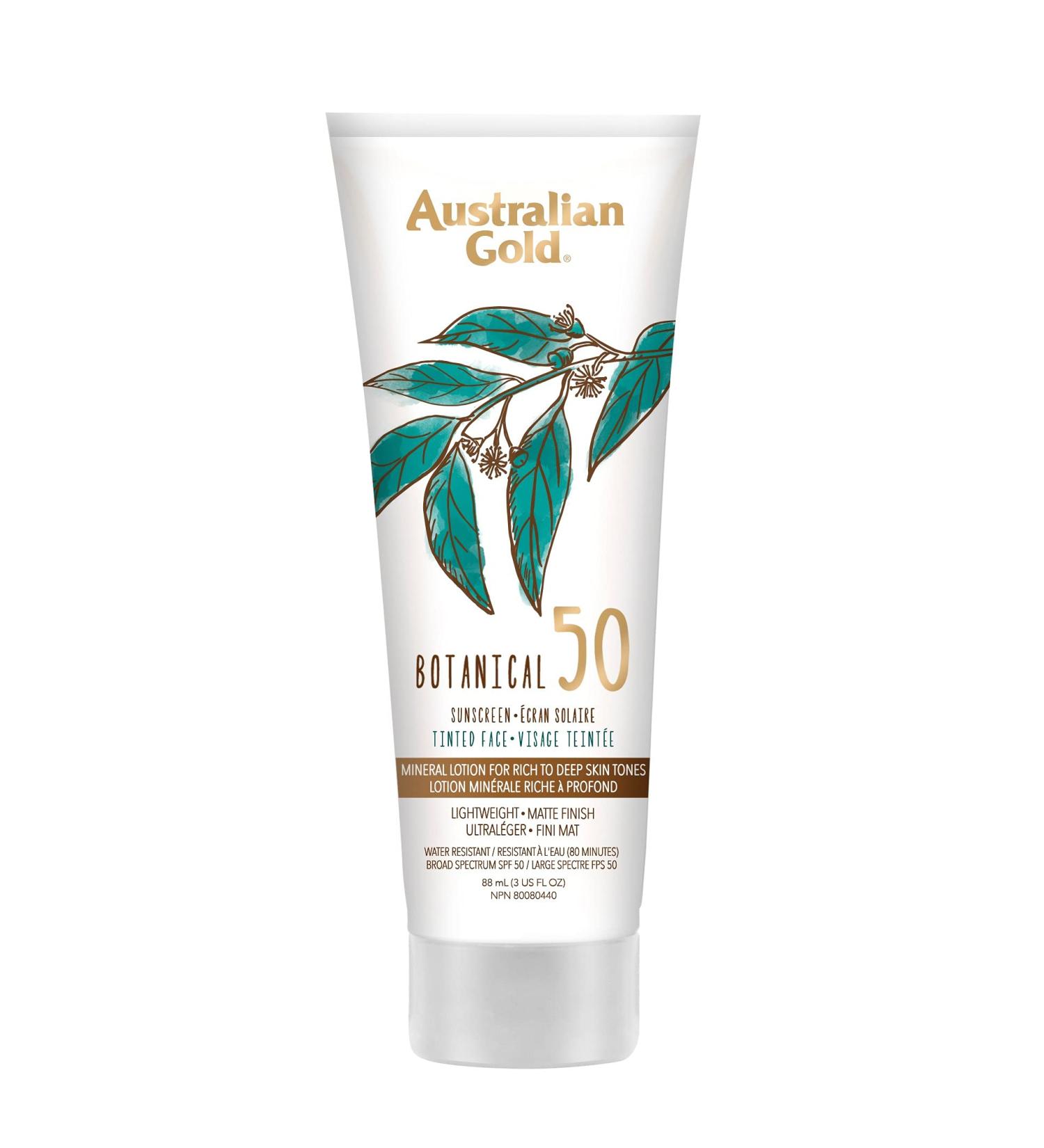 Australian Gold SPF 50 Botanical Tinted Face Mineral Sunscreen 3OZ Rich to Deep Skin Tone Mineral Suncreen - Buy Online on GoSupps.com