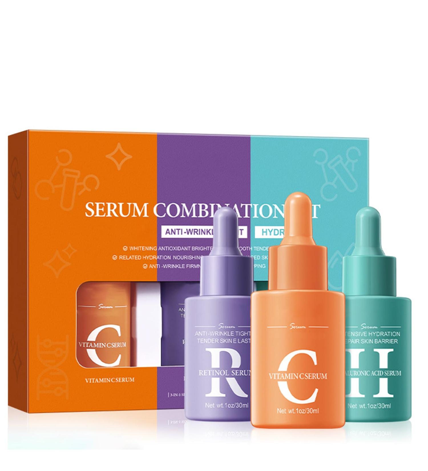 Anti-Aging Face Serum Set - Vitamin C Hyaluronic Acid & Retinol | Women's Skin Care Gift Kit for Smooth Plump Skin - Buy Online on GoSupps.com
