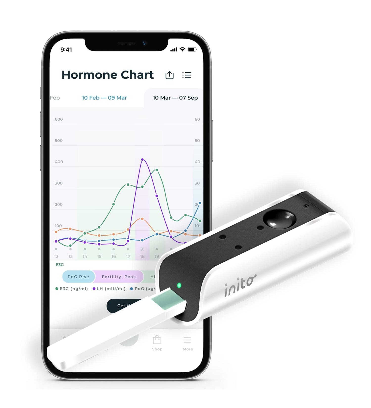 Inito Fertility Monitor & Hormone Tracker | Ovulation Predictor for Women | 15 Test Strips | Compatible with iPhone 15 Pro Max | Track Estrogen LH Progesterone Levels - Buy Online on GoSupps.com