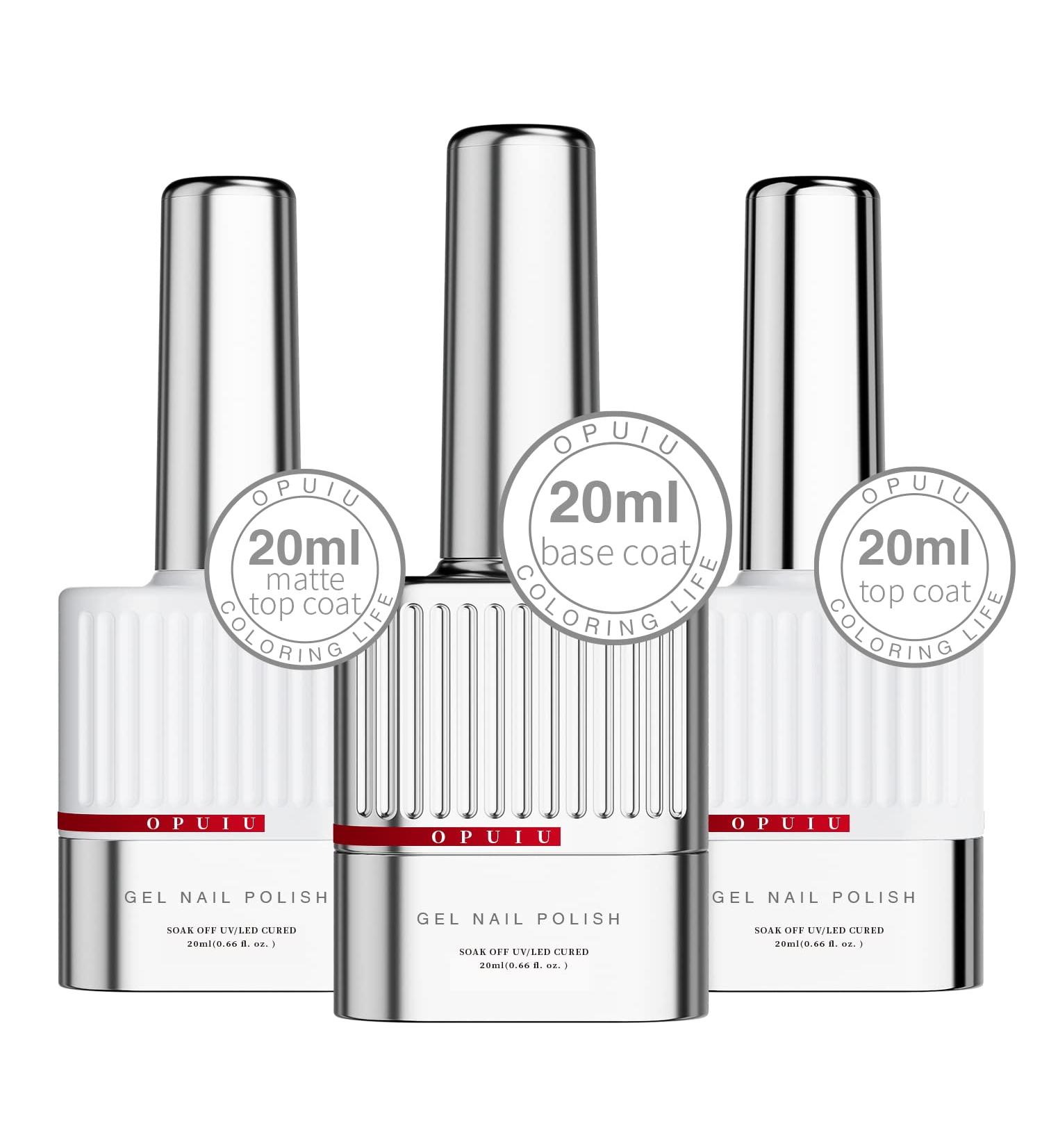 OPUIU Gel Nail Polish Base & Top Coat Set - 20ml | No Wipe Matte & Shiny Coats | Long Lasting Soak Off UV | Salon Quality Nail Art Kit - International Shipping - Buy Online on GoSupps.com