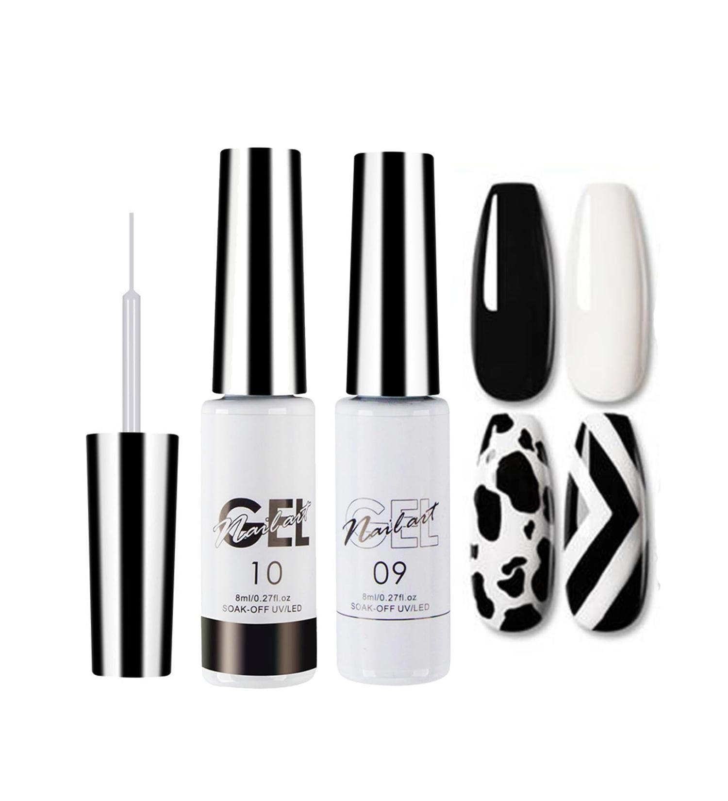 Black & White Gel Nail Polish Set for French Manicure | Nail Art Liner Kit for Women | Soak Off UV Gel | DIY At-Home Manicure Gift - Buy Online on GoSupps.com