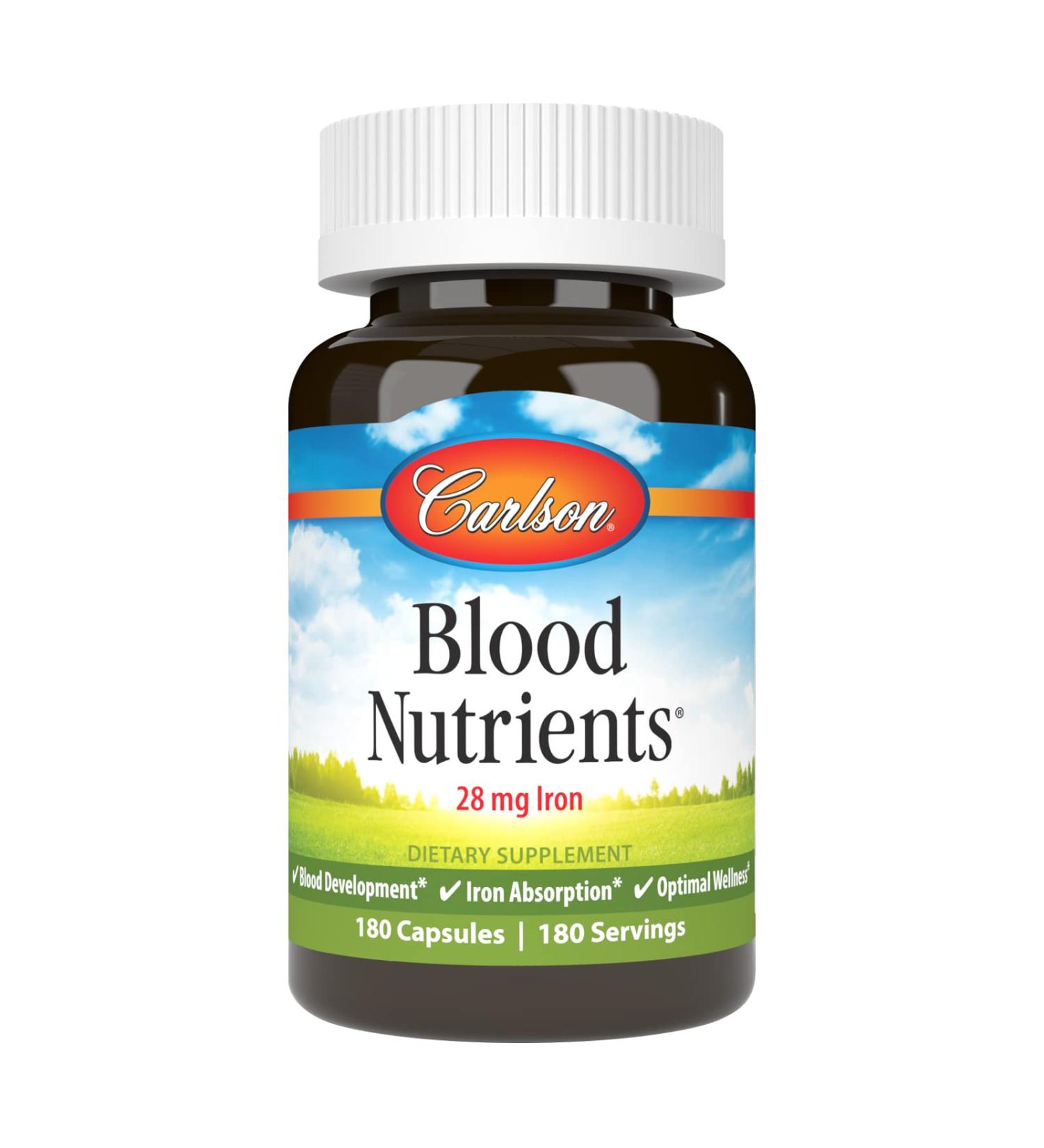 Carlson - Blood Nutrients 28 mg Iron Blood Development Iron Absorption & Optimal Wellness 180 Capsules - Buy Online on GoSupps.com