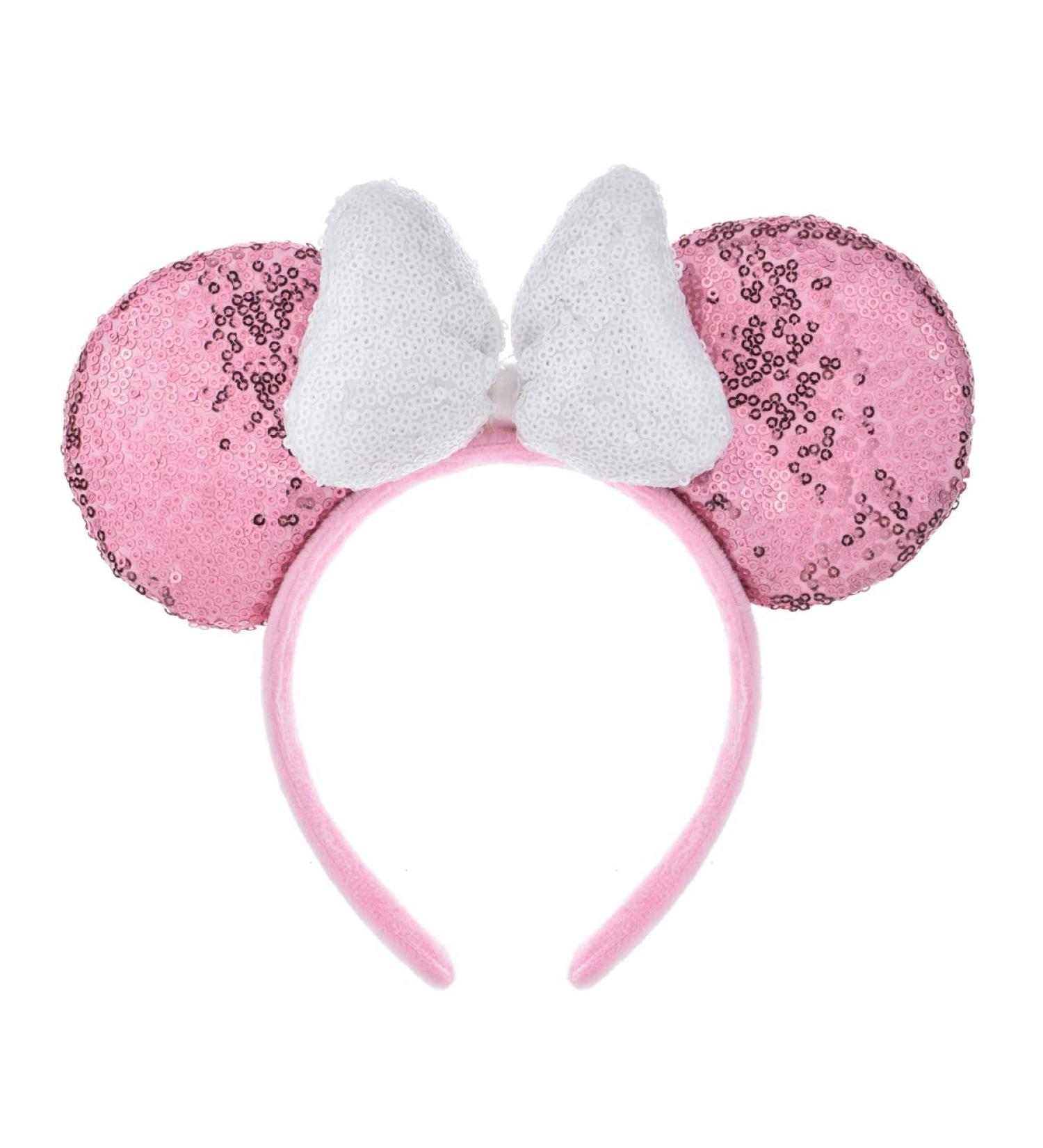 A Miaow 3D Black Mouse Sequin Ears Headband MM Glitter Butterfly Hair Clasp Park Supply Adults Women Photo Accessory (Pink and White)