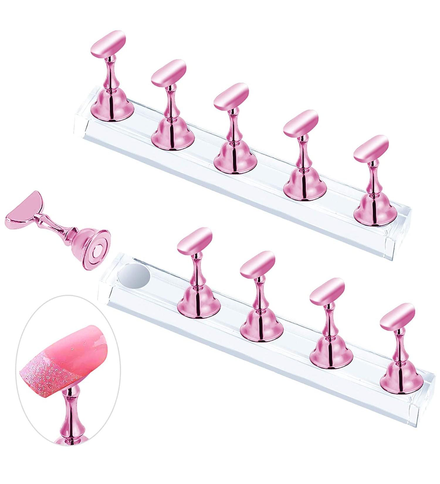 Justotry 2 Set Pink Nail Stand - Press On Nails Display & Tips Holder for Beginners | Acrylic Nail Accessories & DIY Manicure Tool - Buy Online on GoSupps.com