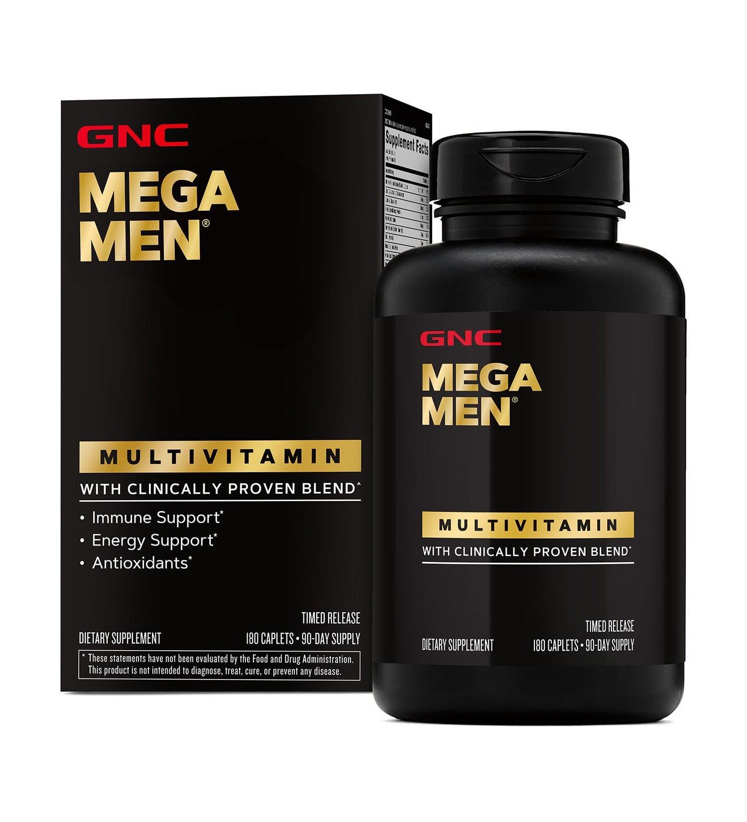 GNC Mega Men Multivitamin Caplets, Clinically Proven to Feel Better, Immune Support, Energy Support, Antioxidants, B Vitamins, Vitamin D-3, Timed Release, 180 count, 90 day supply - Buy Online on GoSupps.com