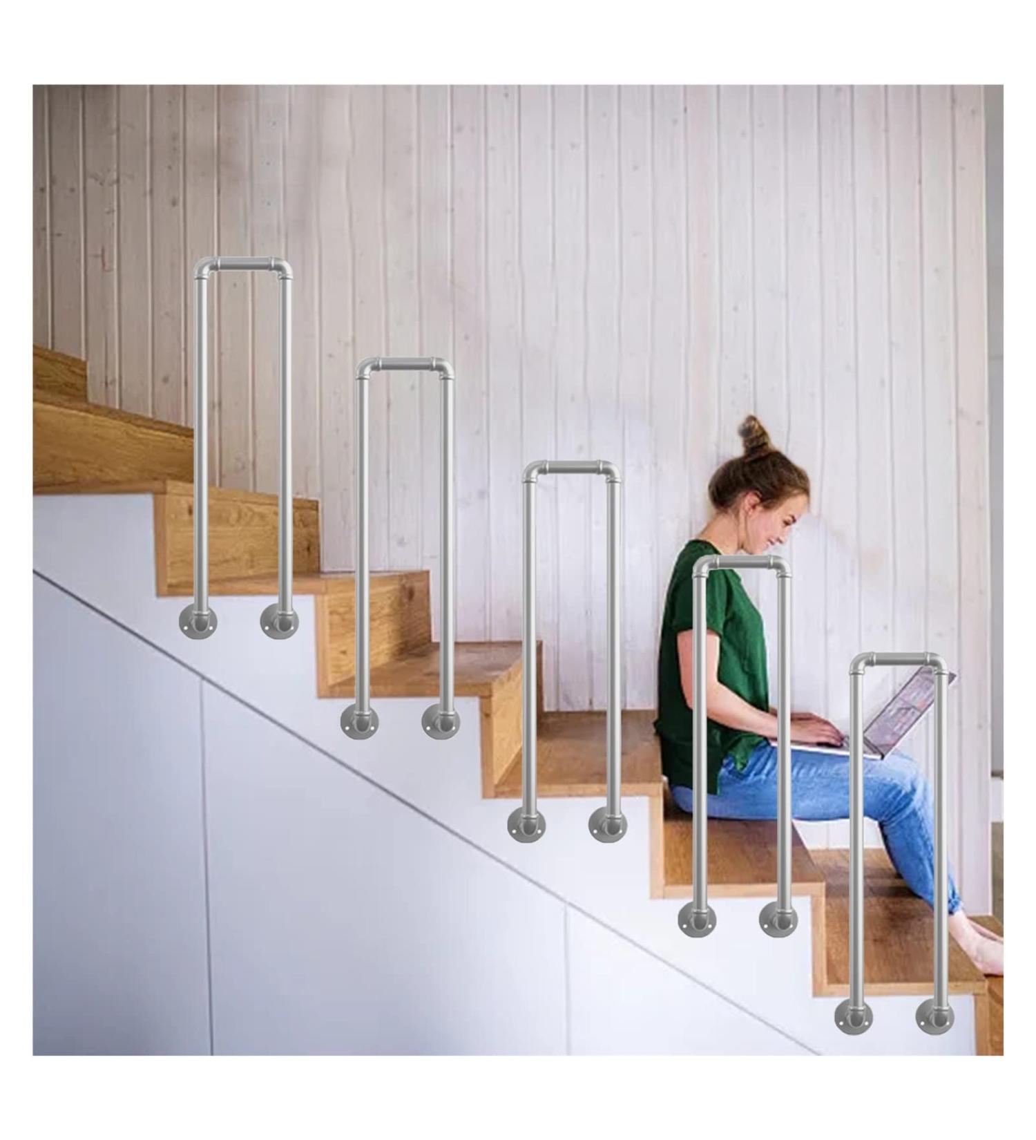 Stair Railing for Steps Side Walls 5 Piece Galvanized Tube Auxiliary Banister Handrail for Villas/Corridor/Front Porch)/Silver/High-80Cm) Silver High60Cm(23.6") - Buy Online on GoSupps.com