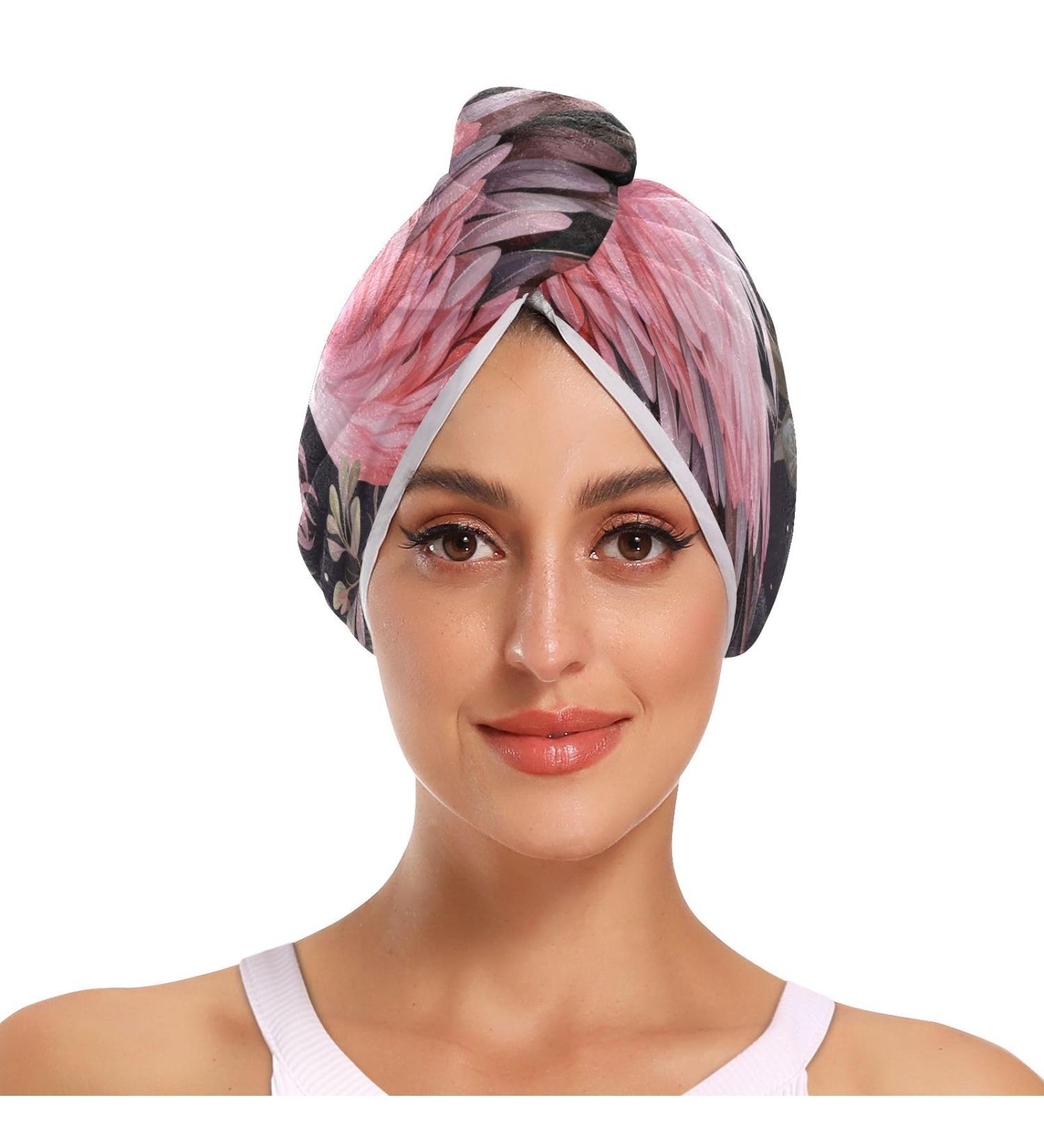 Buy Pink Flamingo Floral Hair Towel 2 Pack - Super Absorbent Quick Dry Turbans for Women & Girls - Buy Online on GoSupps.com