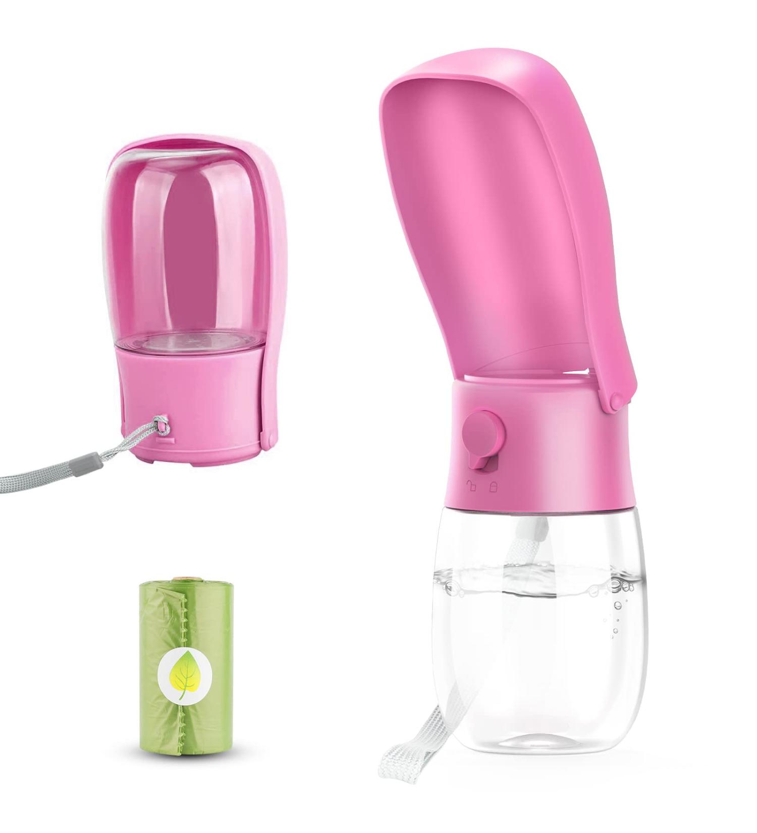 Portable Dog Water Bottle | On-the-Go Pet Hydration | Travel-Friendly & Leak-Proof for Dogs & Cats - Pink - Buy Online on GoSupps.com