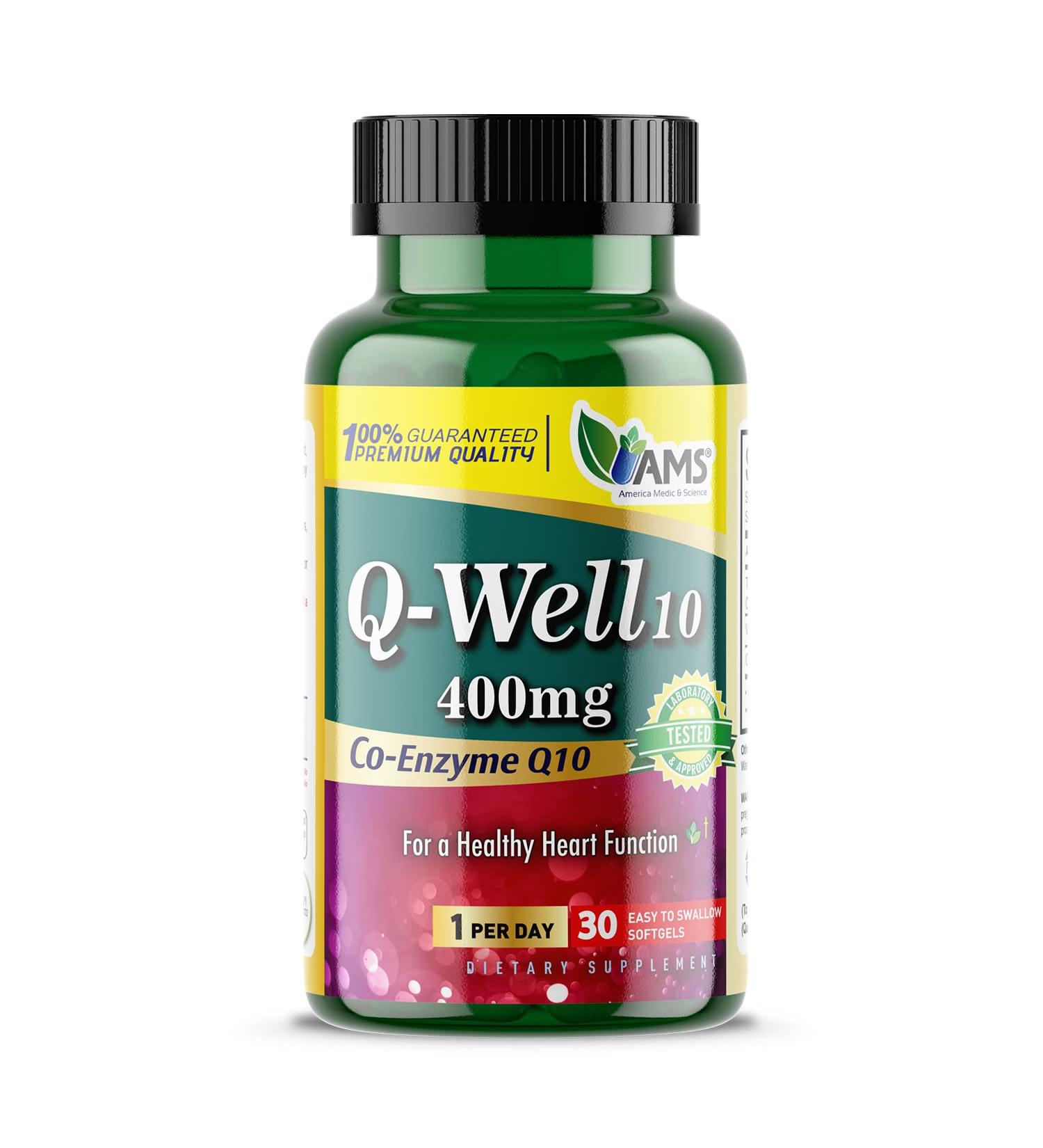 America Medic & Science Q-Well-10 (30 Pieces) | CoQ10 400mg Softgels | Nutritional Supplement with Coenzyme Q10 and Vitamin E | High Absorption Antioxidant for Enhanced Wellness and Heart Health 30 Count (Pack of 1) - Buy Online on GoSupps.com