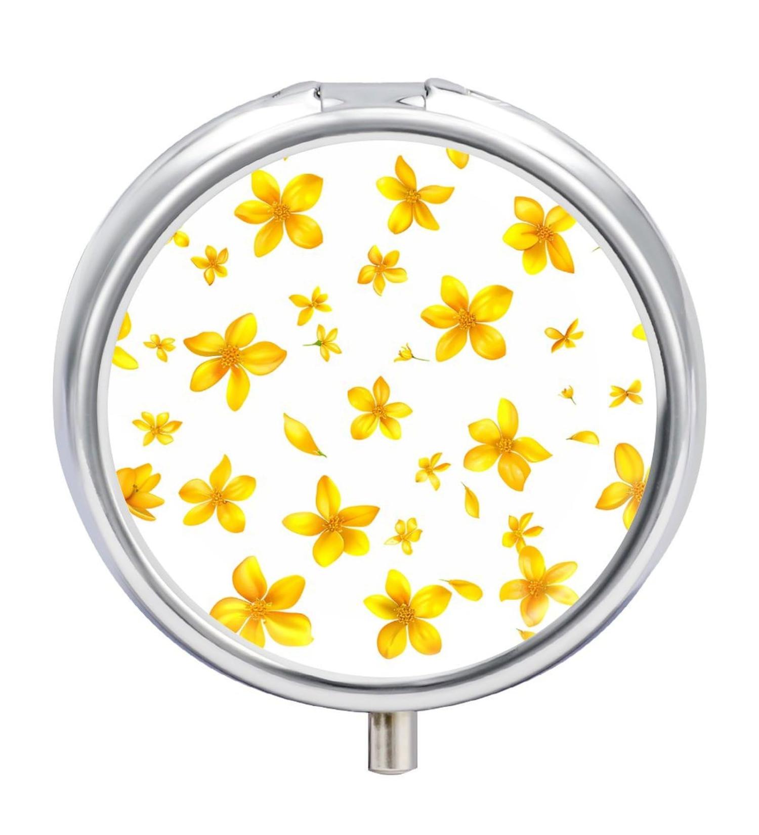 Yellow Osmanthus Travel Pill Box - 3 Compartment Portable Organizer for Purse & Pocket - Buy Online on GoSupps.com
