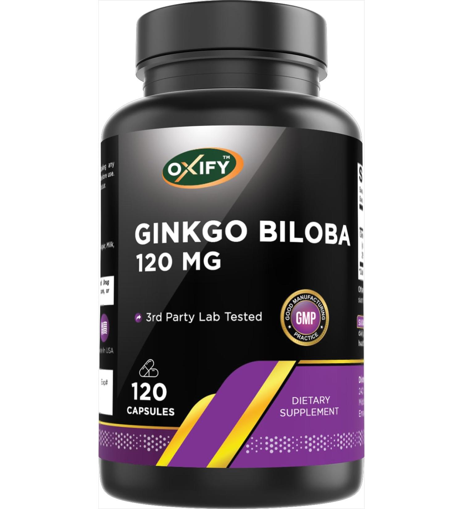 Oxify Ginko Biloba 120 mg | 120 Capsules | Gluten-Free Non-GMO | Supplement Made in USA - Buy Online on GoSupps.com