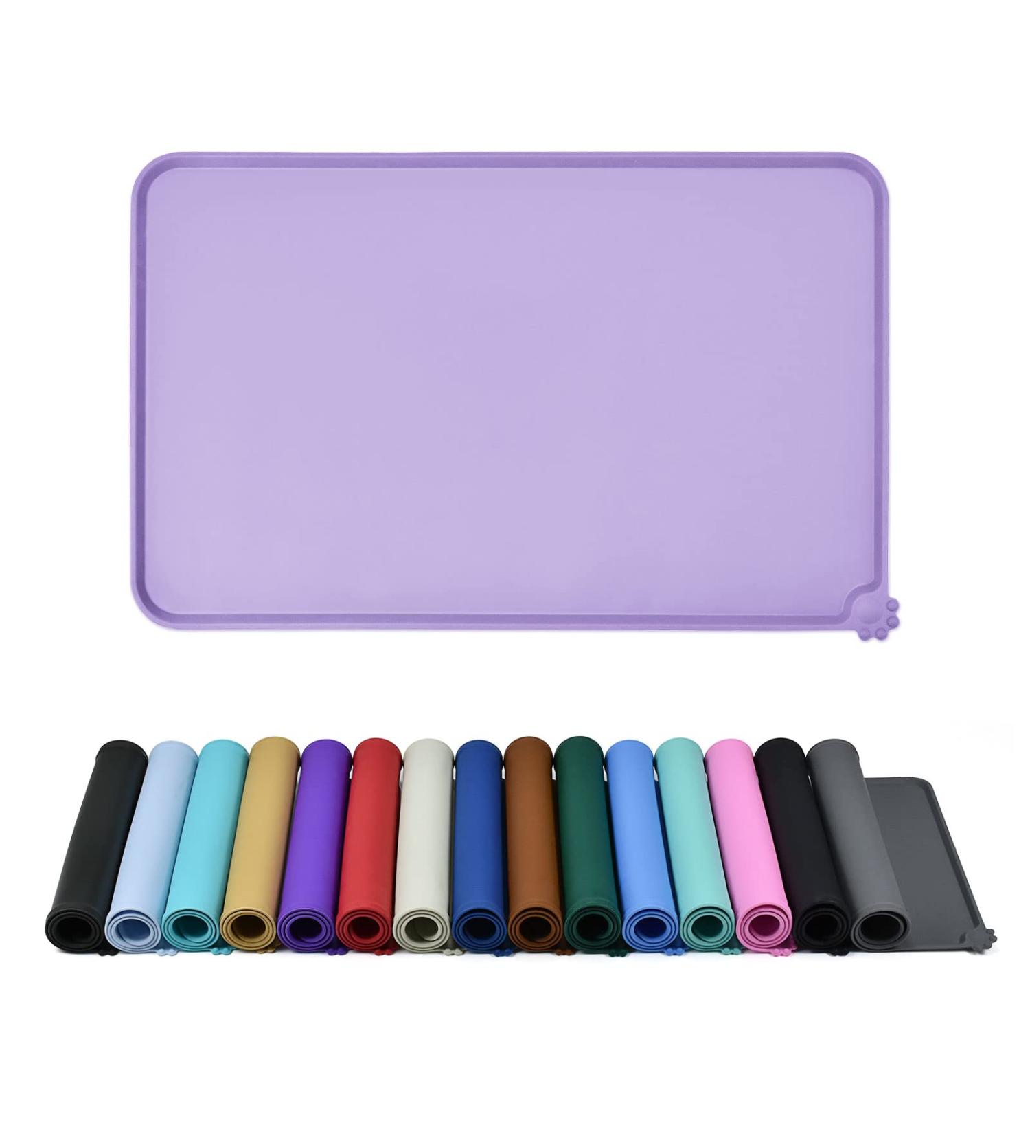 Reopet Silicone Waterproof Feed Mat for Pets - Elevated Edges Dog & Cat Space Mat (53x37 cm Taro Purple) - Perfect for Mess-Free Feeding - Buy Online on GoSupps.com