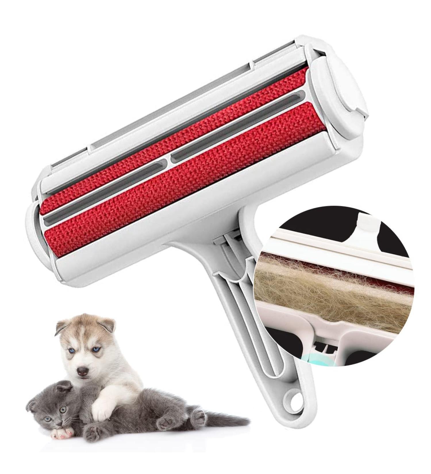 Pet Hair Remover Roller with Self-Cleaning for Furniture and Car Seats - Red - Buy Online on GoSupps.com