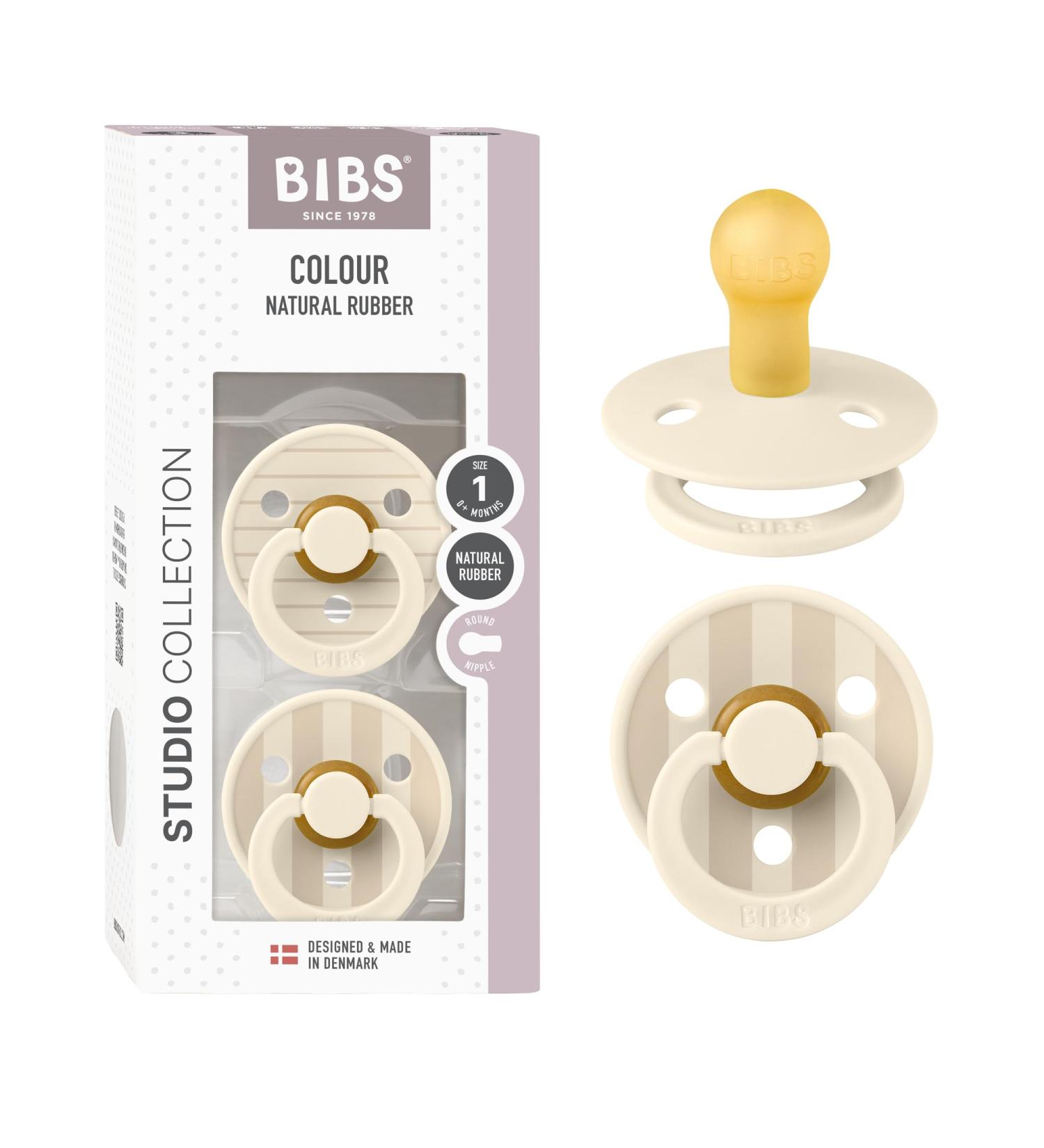 BIBS COLOUR Studio 2-Pack Schnuller - BPA-Free Cherry Nipple Natural Rubber Made in Denmark Size 1 (0-6 Months) - Pin Ivory Steel Blue Ivory Vanilla Mix - Buy Online on GoSupps.com