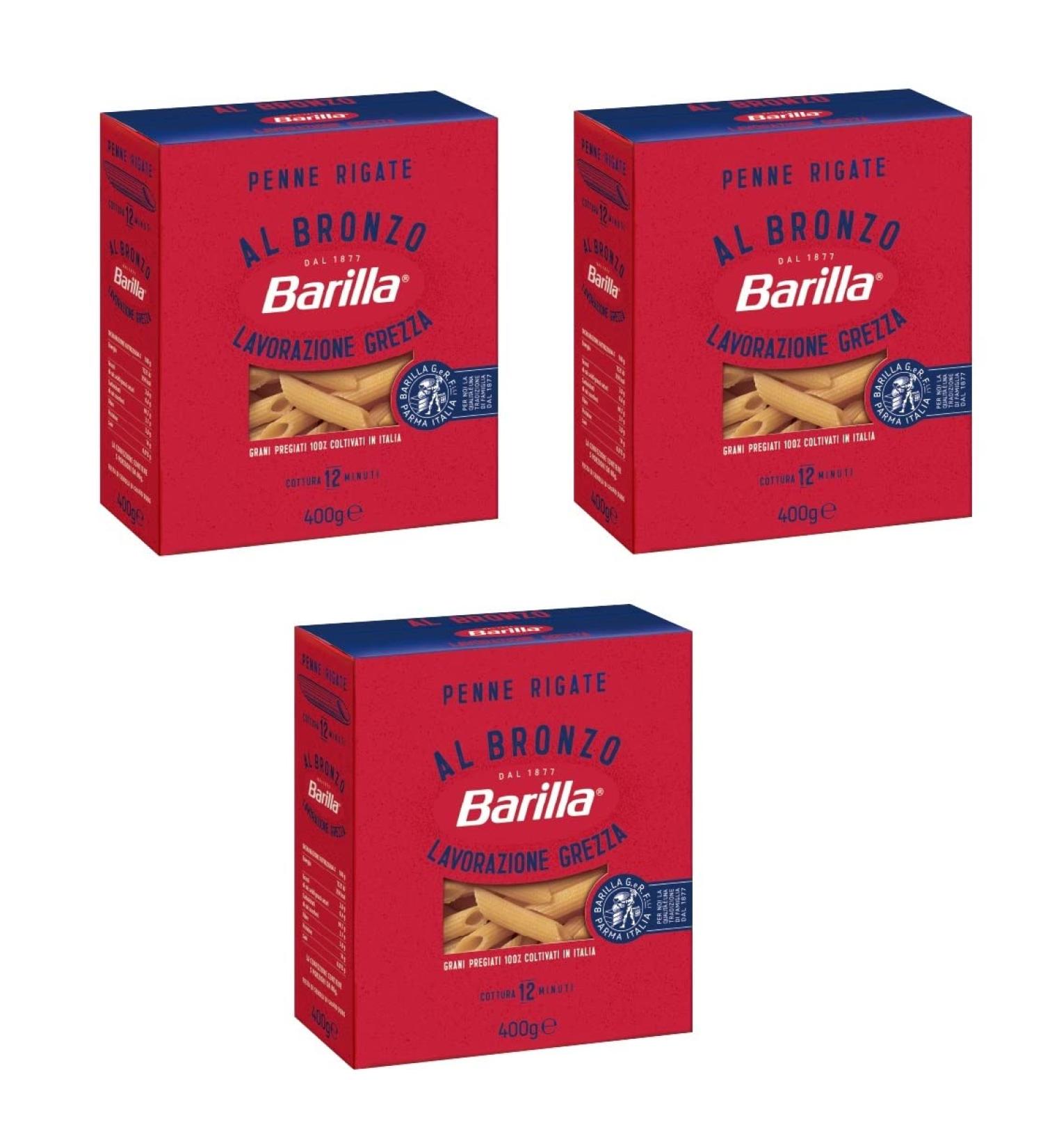 3x Barilla Penne Rigate al Bronzo Bronze drawn Pasta 400g raw processing method - Buy Online on GoSupps.com