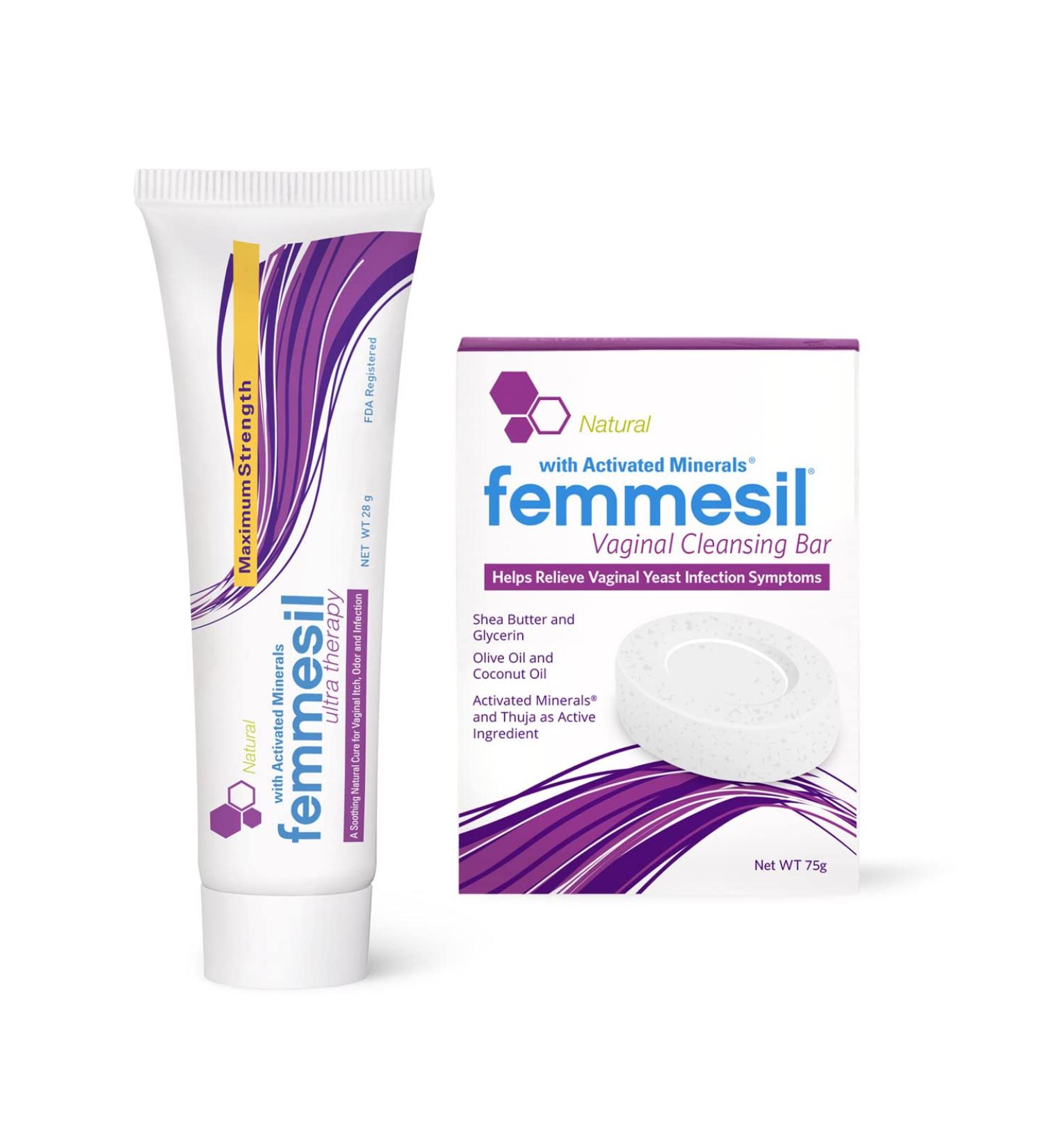 Femmesil Ultra Therapy Feminine Care Relief Kit - Fast Relief for Yeast Infections, Itching, Odor, and Irritation - Restores pH Balance - 28g Tube and 75g Soap - Buy Online on GoSupps.com
