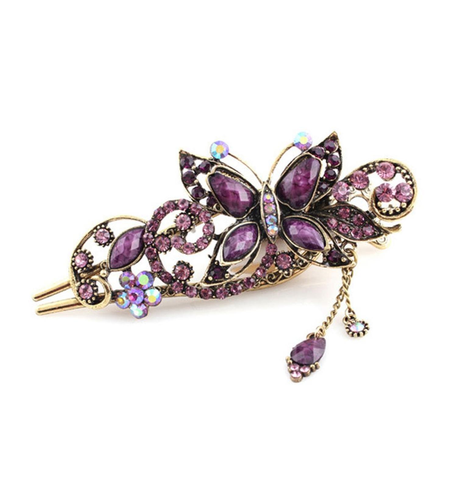 Buankoxy Women's Vintage Crystal Butterfly Hair Clip in Purple - Chic Beauty Tool - Buy Online on GoSupps.com
