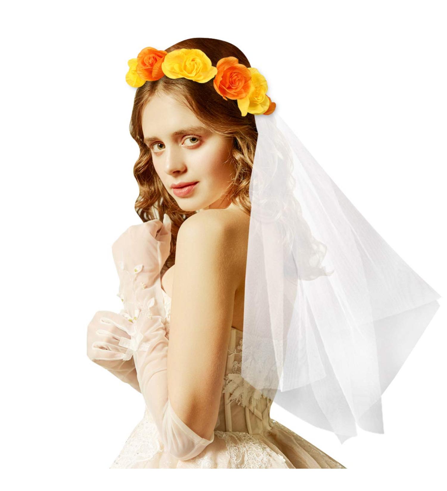 Boho Crown Veil for Weddings & Beach Photography - Hair Ripening Bachelor Veil - Buy Online on GoSupps.com