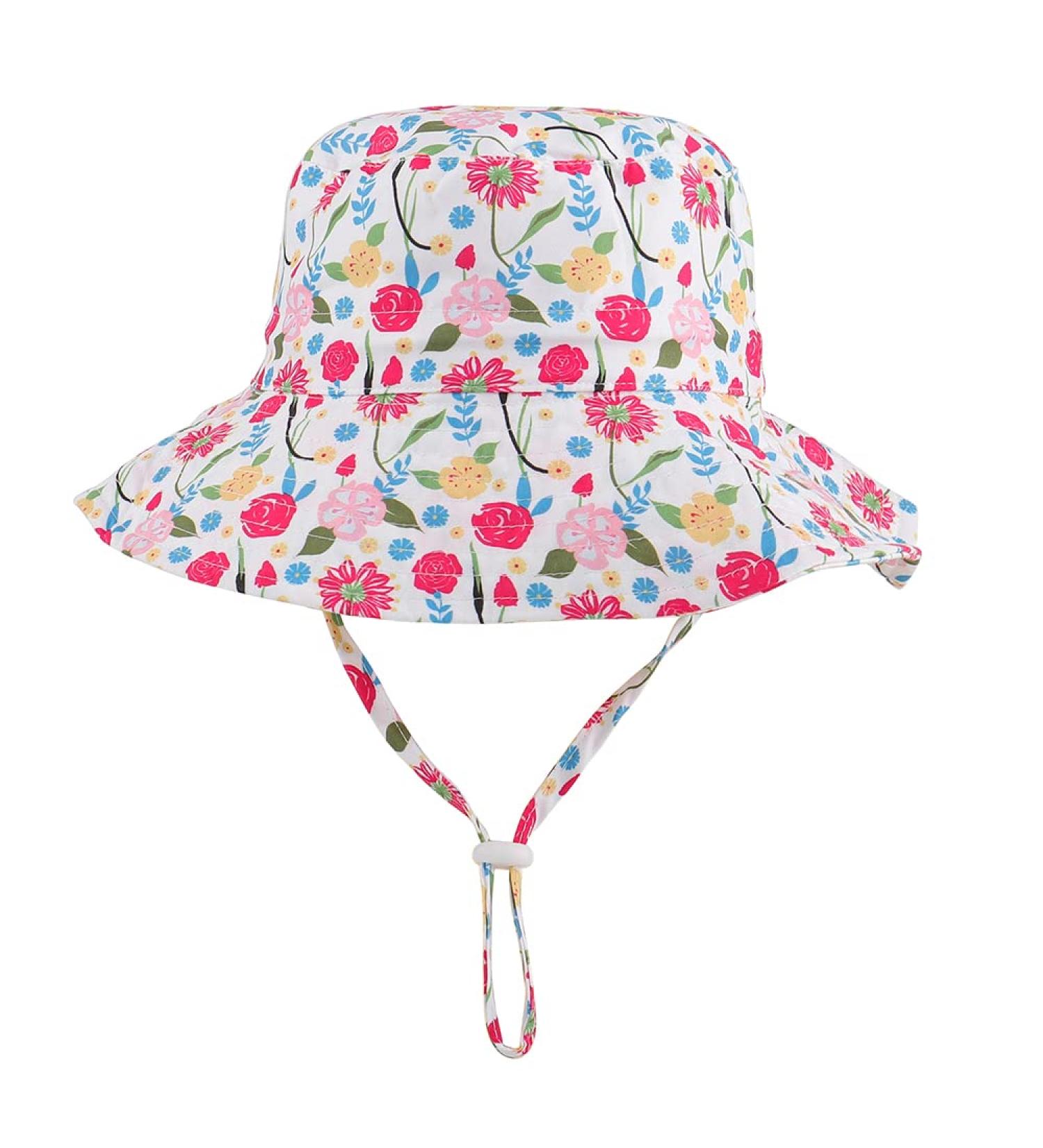 LACOFIA Toddler Baby Sun Hat | Wide Brim Summer Bucket Hat for Outdoor Swim | Adjustable 6-24 Months | Unisex Kids Beach Pool Hat (B-Rose) - Buy Online on GoSupps.com