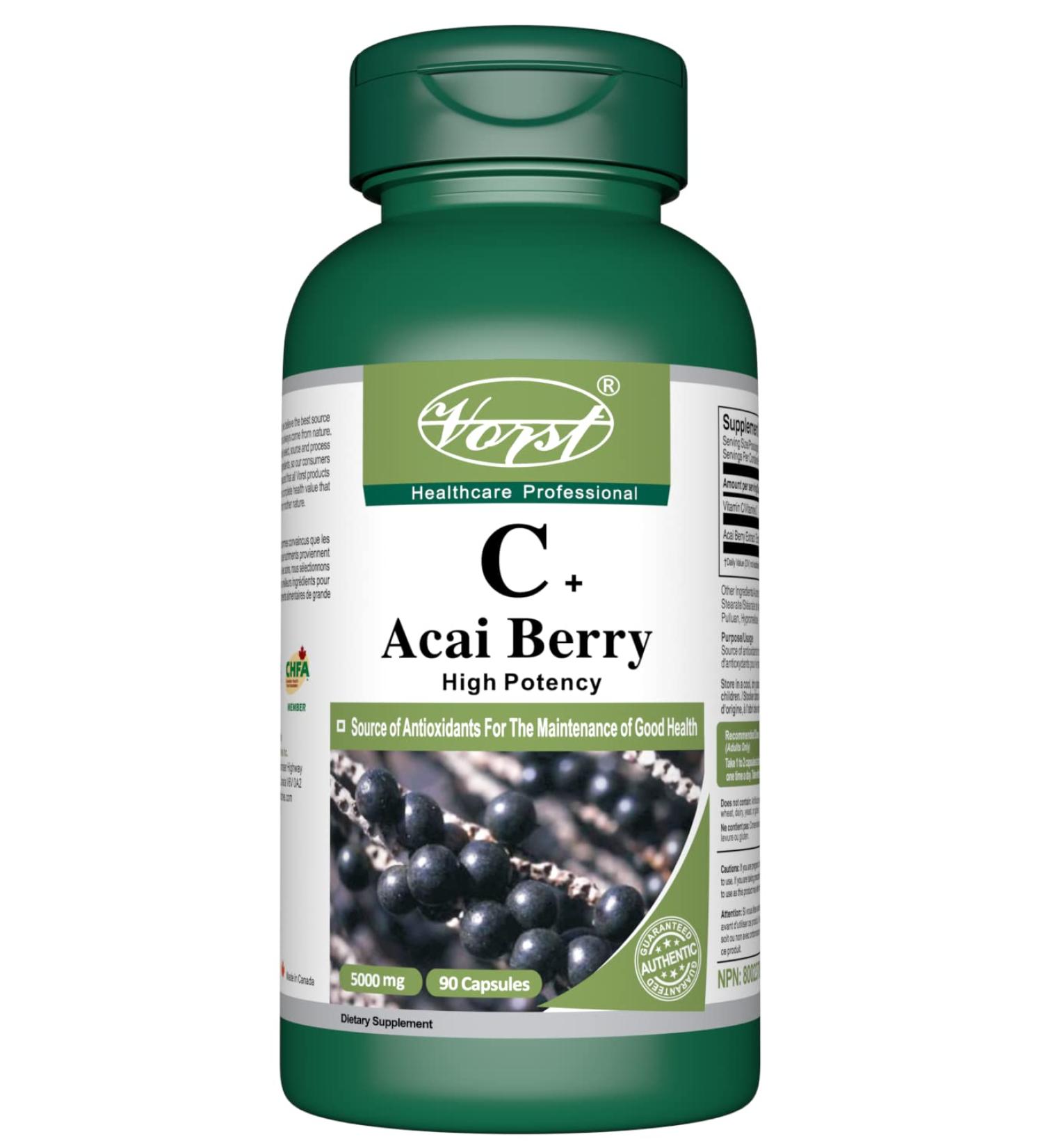 VORST Acai Berry 500mg 10:1 Extract (5000mg Raw Equivalent) with Vitamin C 90 Capsules | Antioxidant Supplement for Digestion Health Immune Health & Anti Aging | Includes Vitamin C | Powder Pills | 1 Bottle 90 count (Pack of 1) - Buy Online on GoSupps.com