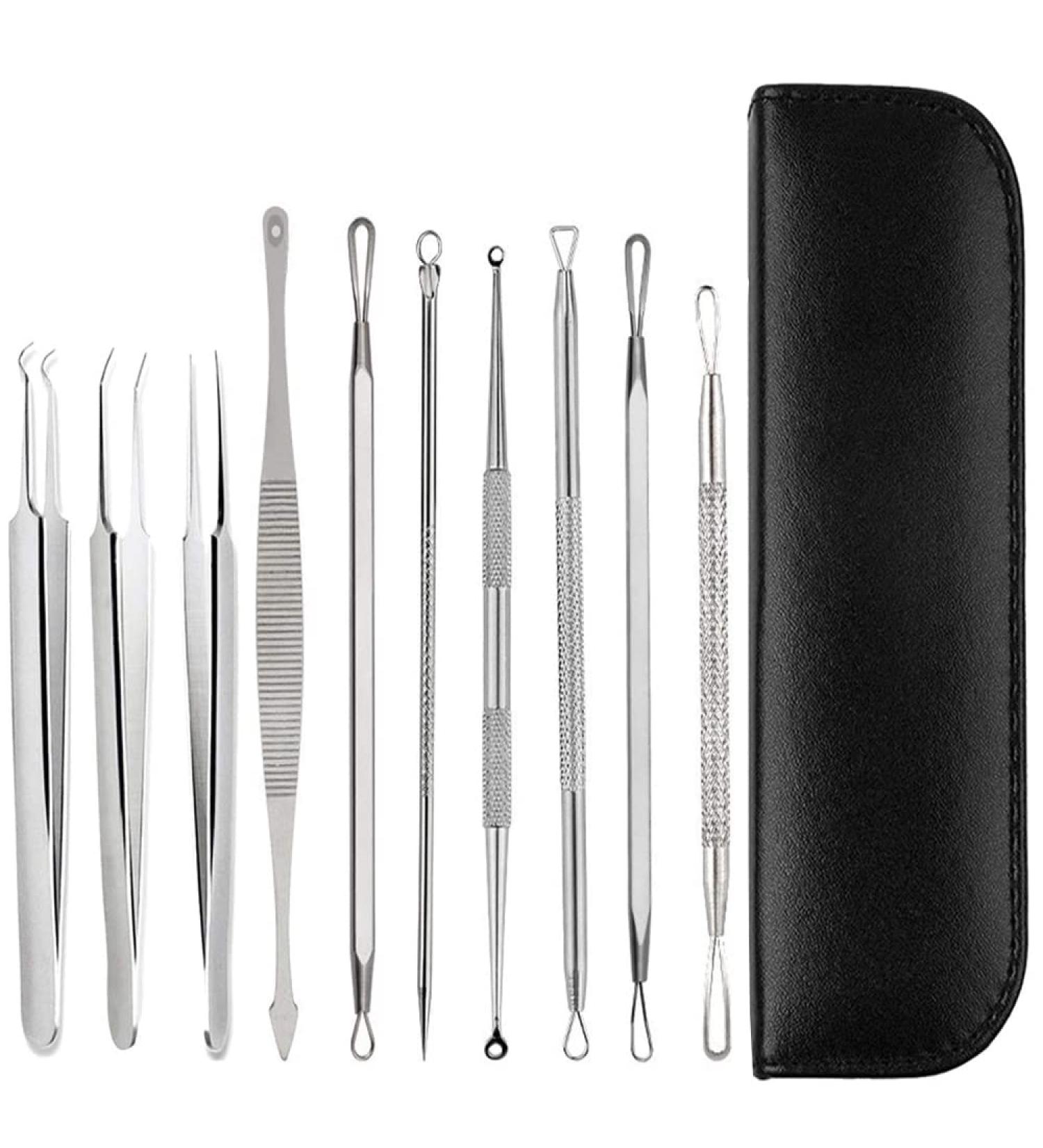 Mesee 10-Piece Blackhead Remover & Tweezers Set | Stainless Steel Acne & Pore Cleaner Accessories with Storage Box - Buy Online on GoSupps.com