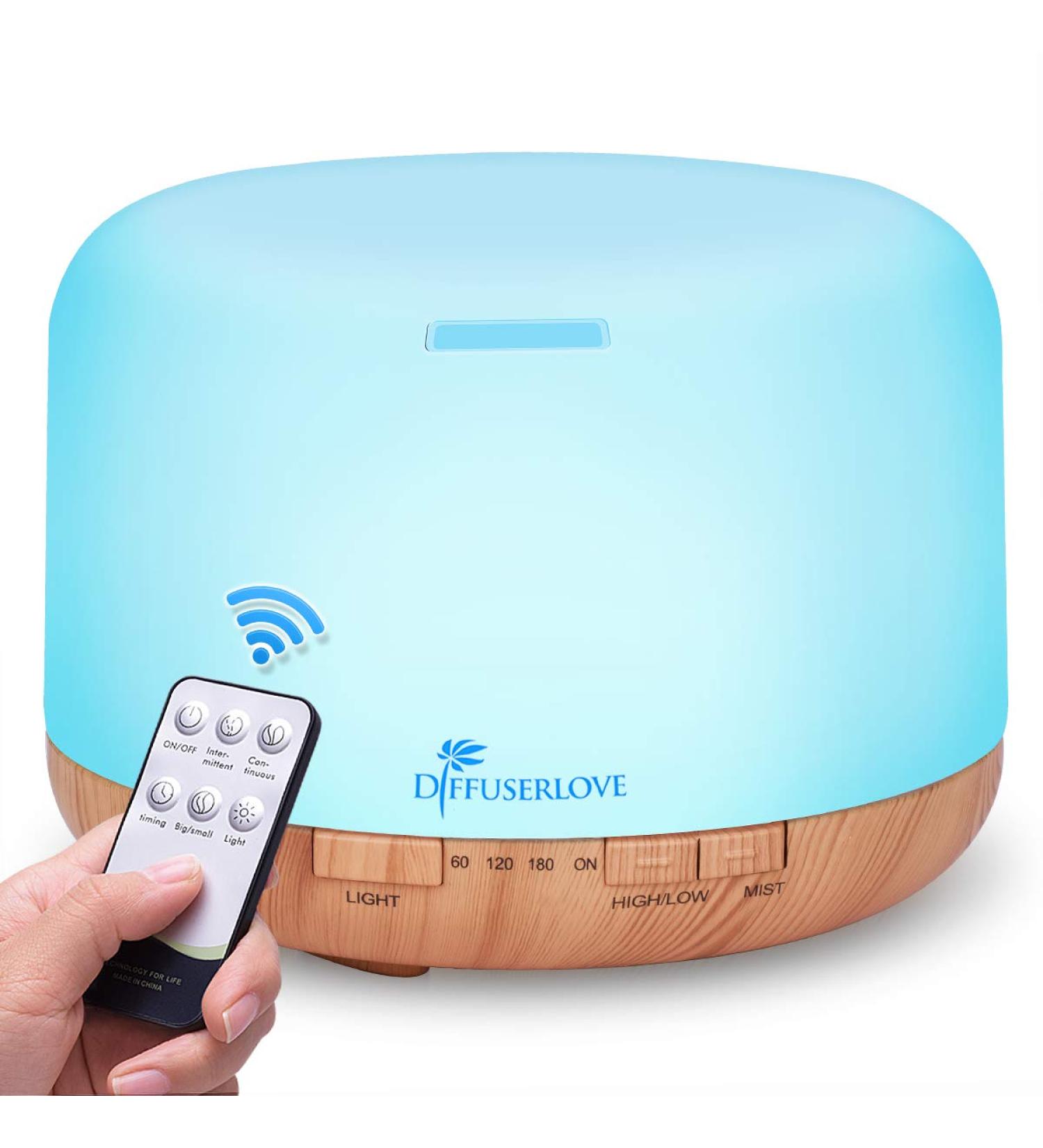 Diffuserlove 500ML Essential Oil Diffuser with Remote Control, Aromatherapy & Cool Mist Humidifier - 7 LED Night Light for Home, Office, SPA - Buy Online on GoSupps.com