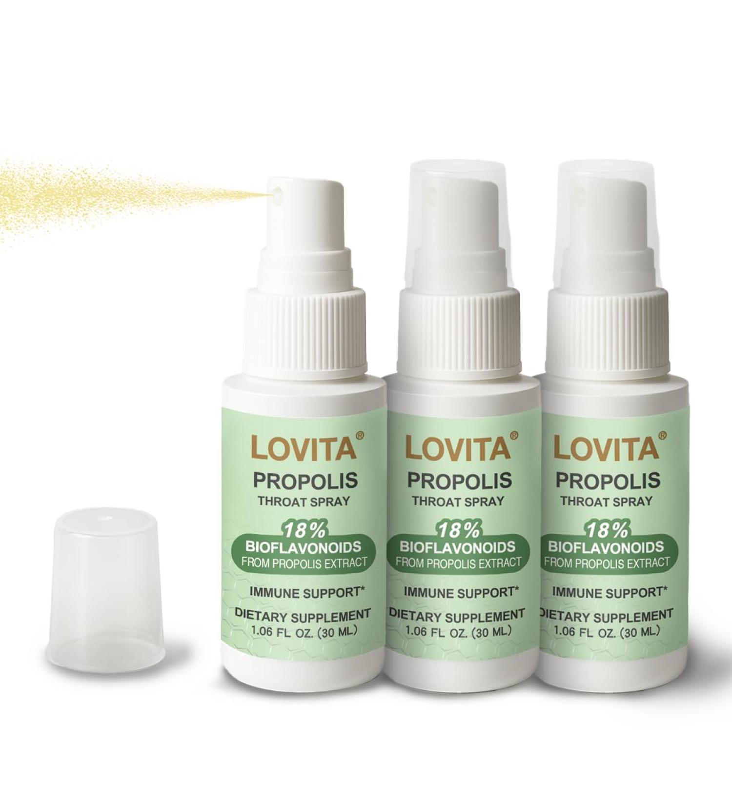 LOVITA Bee Propolis Throat Spray 250mg Bee Propolis Extract with 18% Bioflavonoids Alcohol-Free Antioxidant Immune Support & Sore Throat Relief Gluten-Free Non-GMO 1 Fl Oz 90 Day Supply Throat Spray 1 Fl Oz (Pack of 3) - Buy Online on GoSupps.com