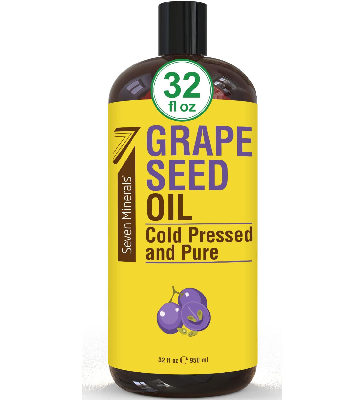 Organic 32 fl oz Grapeseed Oil: Cold Pressed, Non-GMO, Hexane-Free - Natural Lightweight Oil for Skin and Hair - Ideal Carrier for Massage & Aromatherapy - Buy Online on GoSupps.com