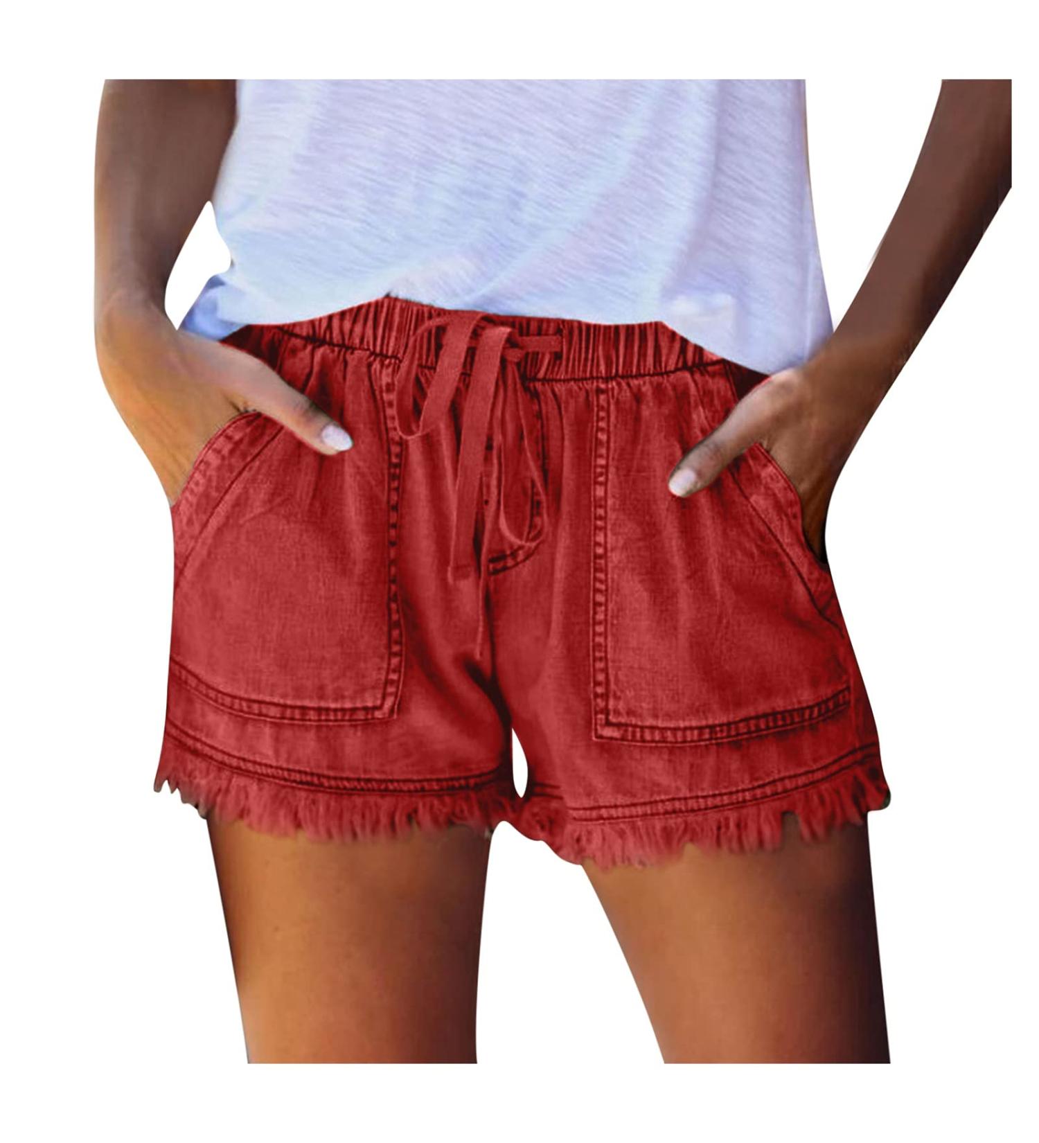 Gufesf Women's High Waisted Denim Shorts - Summer Casual Stretch Jean Shorts (B1-Red, Large) - Buy Online on GoSupps.com