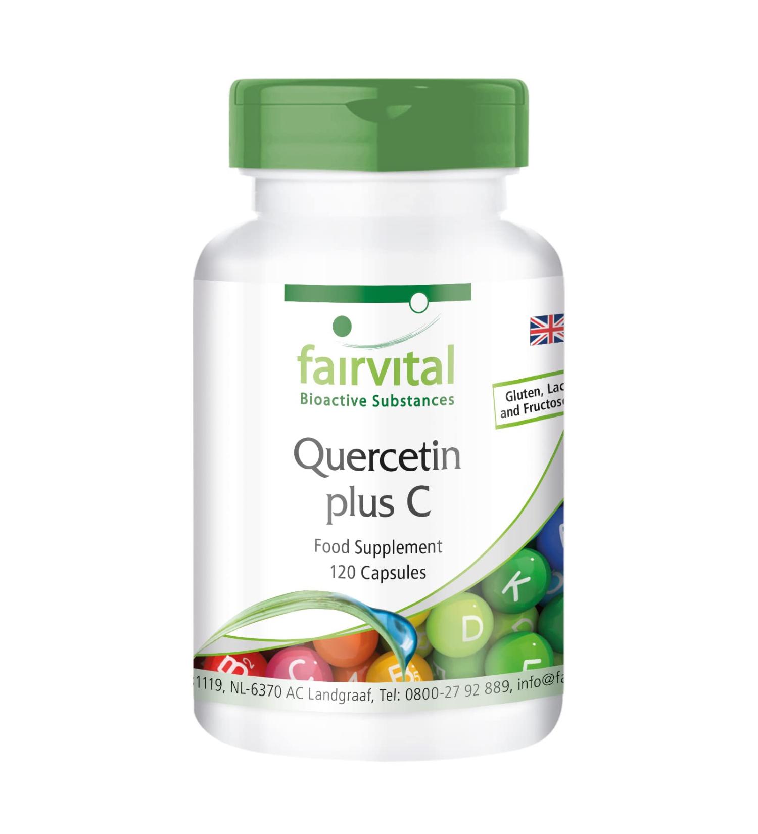 Fairvital Quercetin and Vitamin C Vegan Capsules - High Dosage Antioxidant Supplement - 120 Count - Buy Online on GoSupps.com