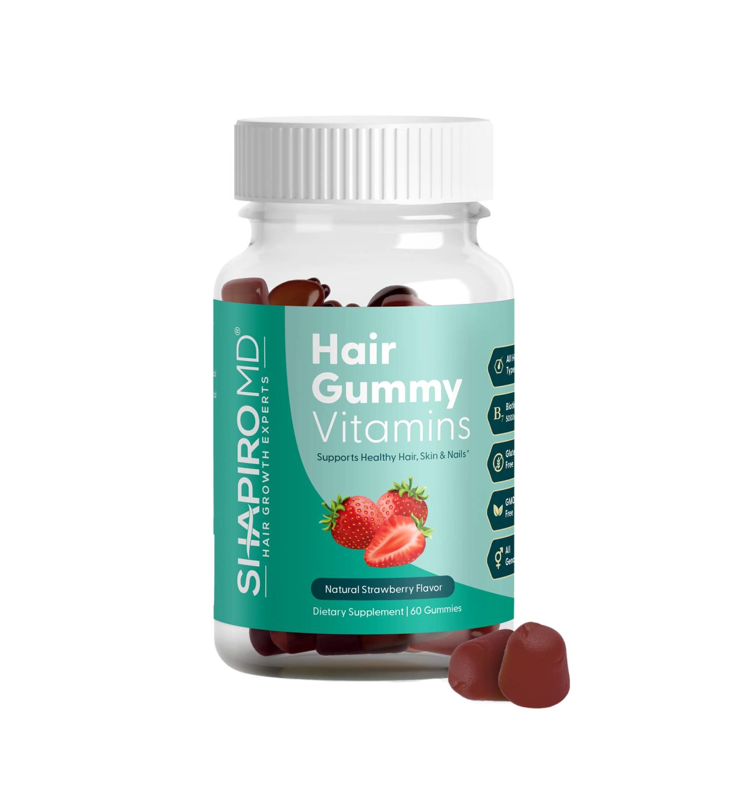 Shapiro MD Hair Gummy Vitamins - Vegan Supplement for Healthy Hair, Skin, and Nails with Biotin, Vitamins A, C, D, E, Folate, Iodine, and Zinc - Buy Online on GoSupps.com