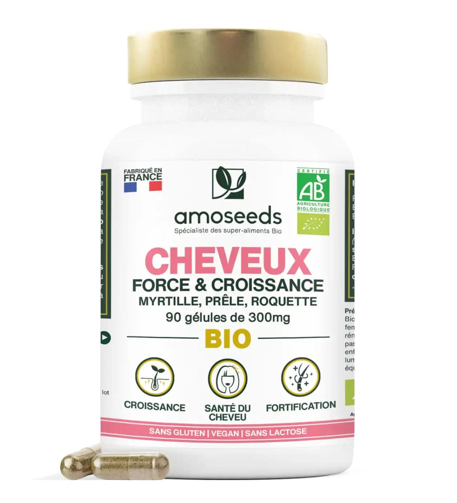 AMOSEEDS Organic hair strength and growth stimulates growth strengthens the hair blueberry ponytail arugula 90 capsules of 300 mg premium quality - Buy Online on GoSupps.com