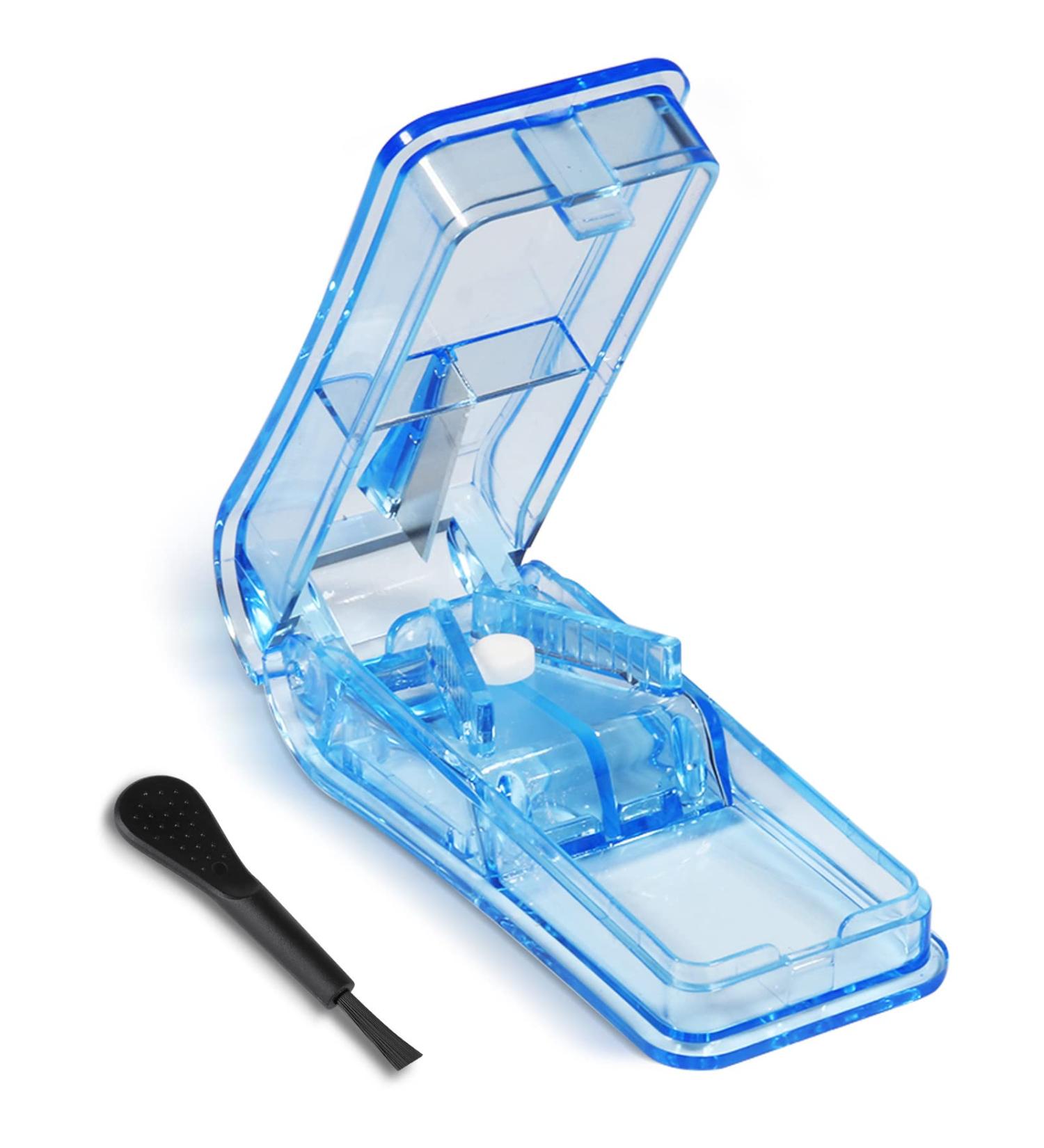 Opret Pill Cutter - Splitter with Blade for Small & Large Pills - Cut Tablets in Half or Quarters - Ideal for Vitamins and Medication - Blue - Buy Online on GoSupps.com