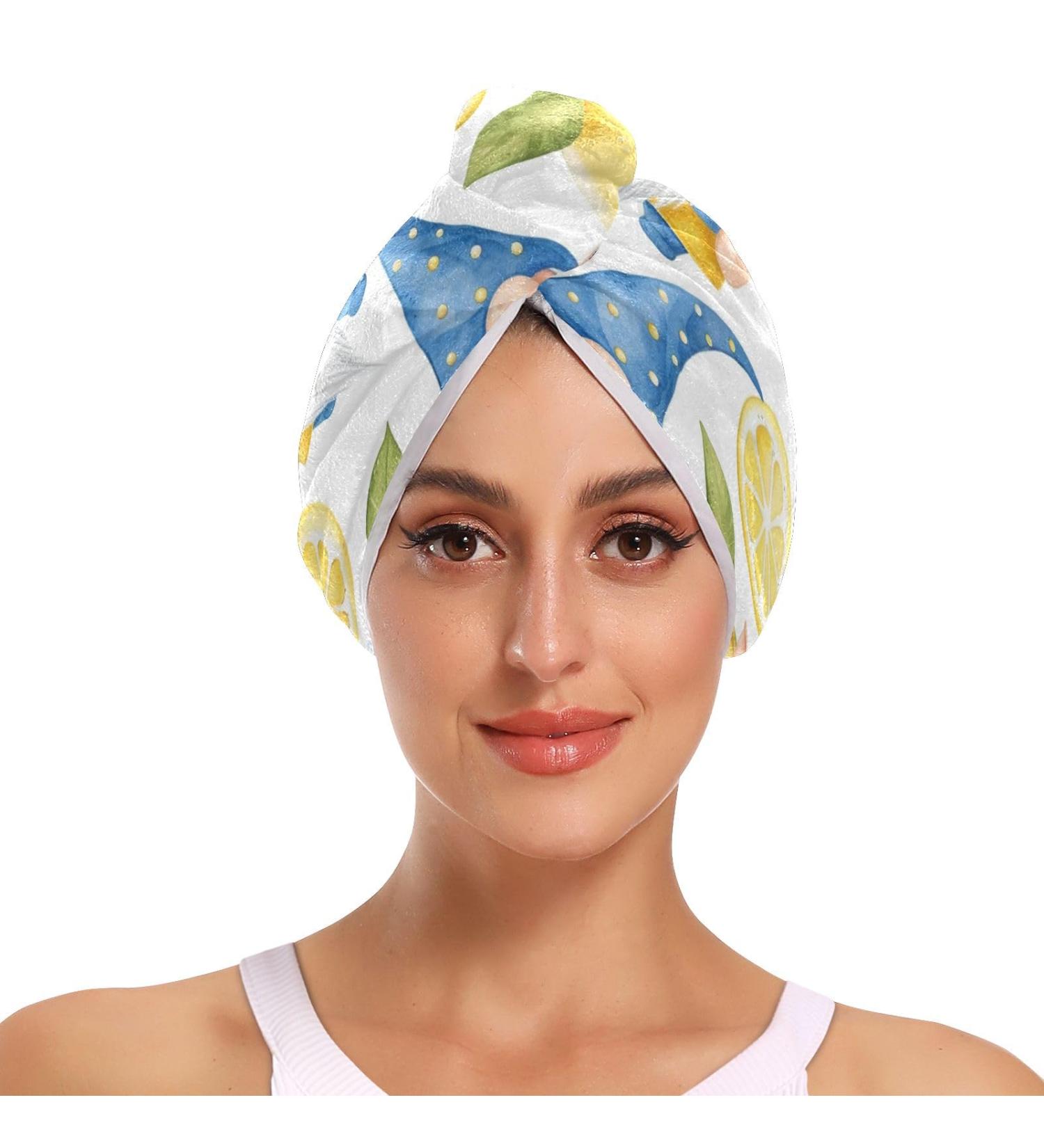 Lemon Ice Cream Gnomes Hair Towel 2 Pack - Super Absorbent Quick Dry Hair Turbans for Women & Girls | Fast International Shipping - Buy Online on GoSupps.com