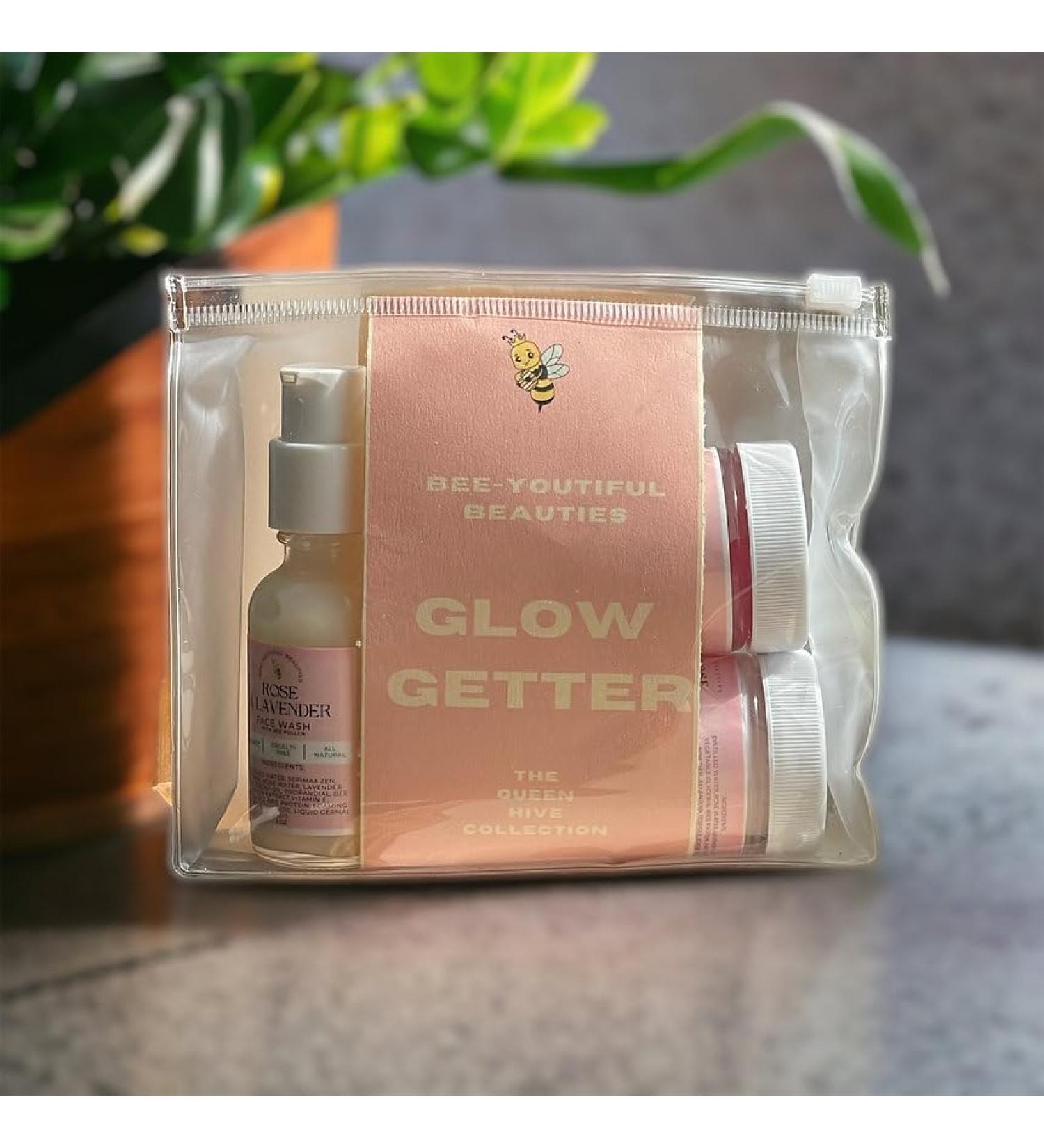 Bee-Youtiful Beauties Glow Getter | the Queen Hive Collection | 4 Steps Rose & Lavender Infused Skin Glow | Skin Cleansed Soft Smooth All Natural - Passionfruit - 1 OZ