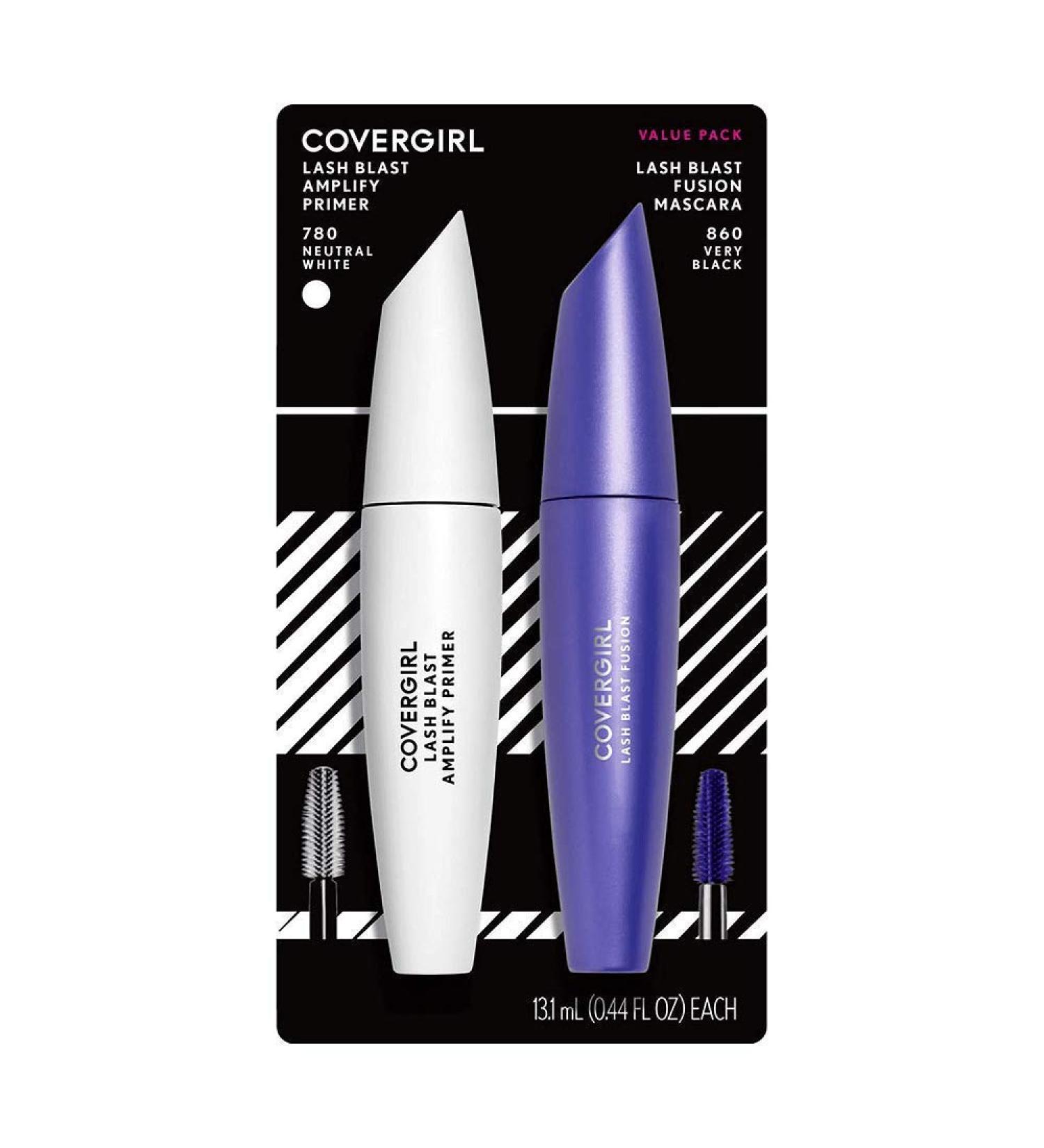 COVERGIRL Lash Blast Fusion Mascara & Amplify Eyelash Primer Pack, Waterproof, Very Black - 0.44 Fl Oz (Pack of 2) - Buy Online on GoSupps.com
