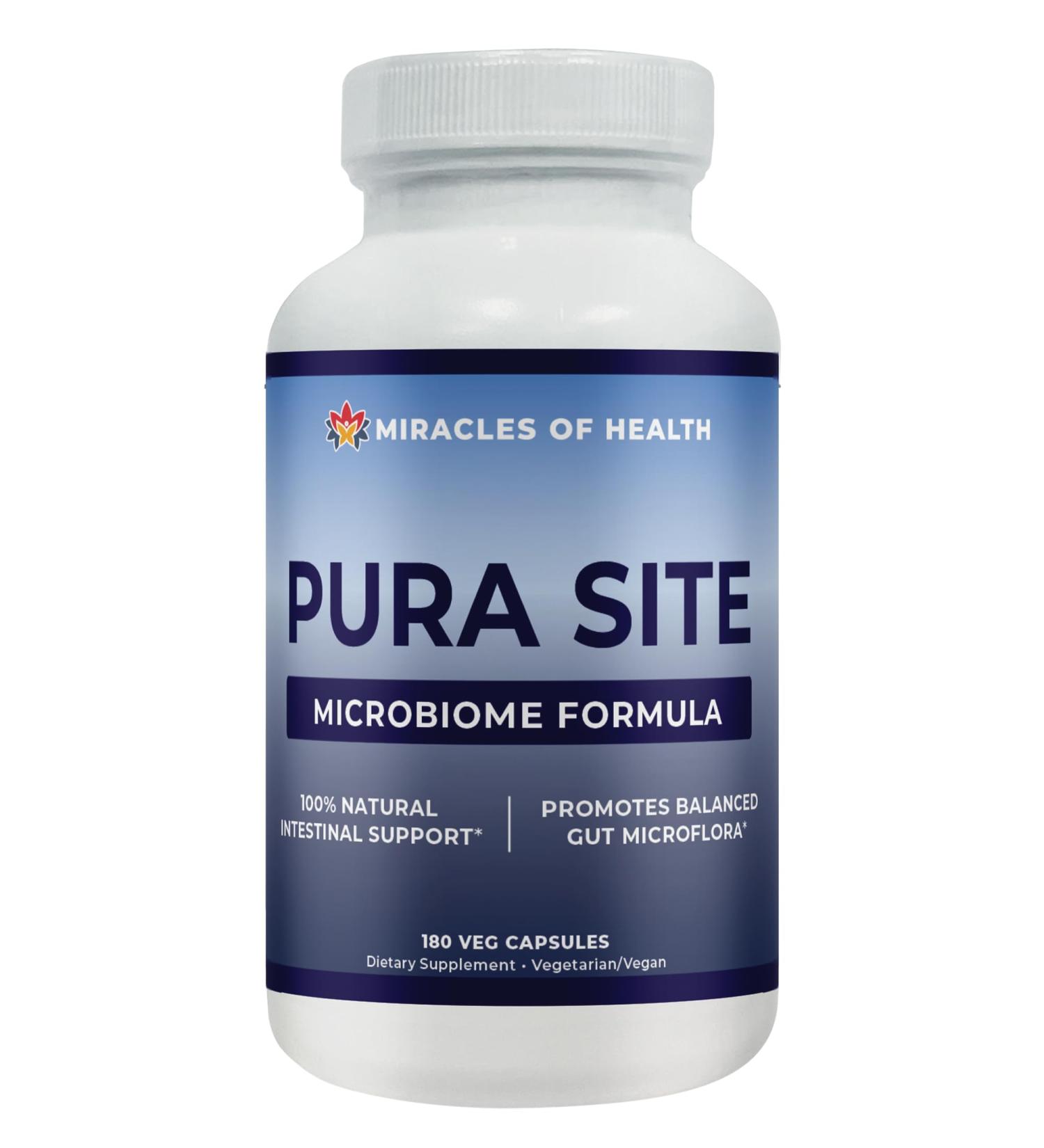 Miracles of Health Pura Site | Intestinal Health Formula | Diatomaceous Earth Black Walnut Hull Wormwood Clove Ginger Turmeric | Natural Herbal Supplement | Digestion & Gut Health | 180 Capsules - Buy Online on GoSupps.com