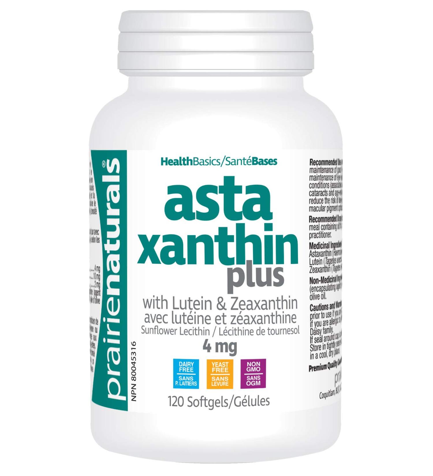 Prairie Naturals Astaxanthin Plus 4mg Astaxanthin Lutein & Zeaxanthin Softgel helps to maintain eyesight prevent cataracts and age-related macular degeneration reduces the risk of developing cataracts improves macular pigment optical density protect the e - Buy Online on GoSupps.com