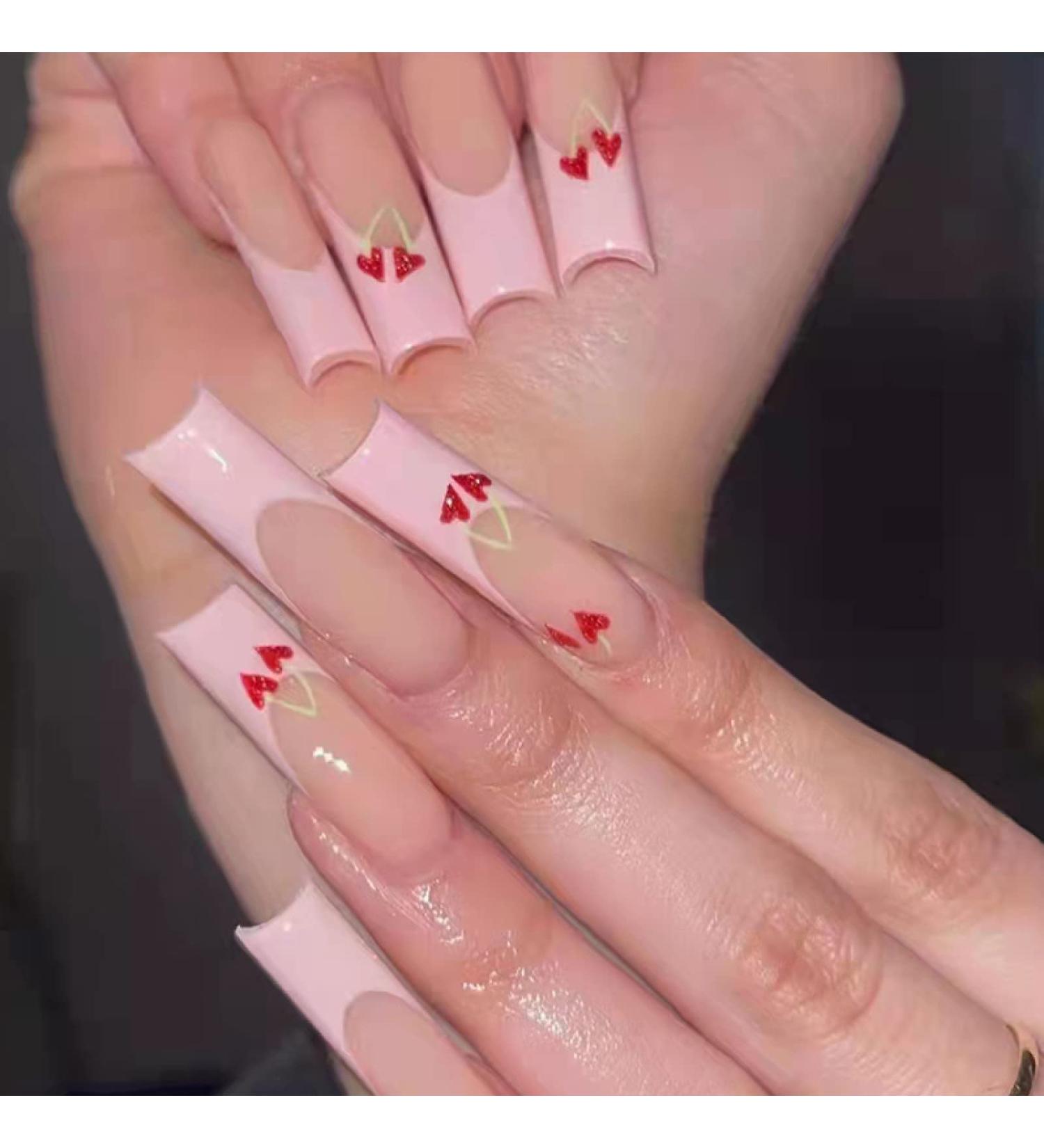 Long Fashion Fake Nail Set Press On Acrylic Nail with Blue Ice Transparent Butterfly Sparkling Diamond Detachable Nail Tips New OPQ-11