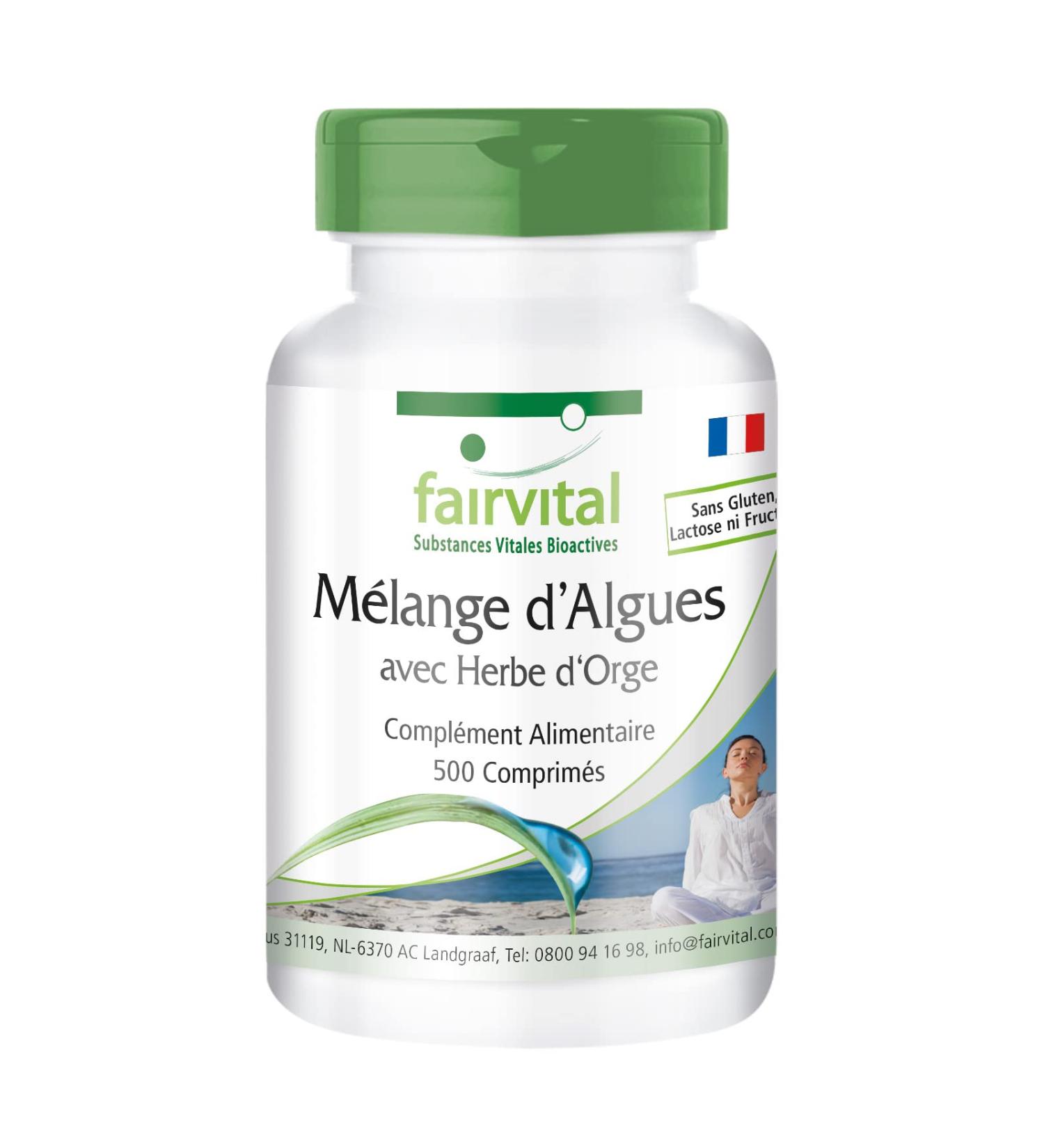 Fairvital | Seaweed mix with 3000mg Spirulina 1000mg Chlorella & 1000mg Barley Grass per daily dose - VEGAN - 500 tablets - Buy Online on GoSupps.com
