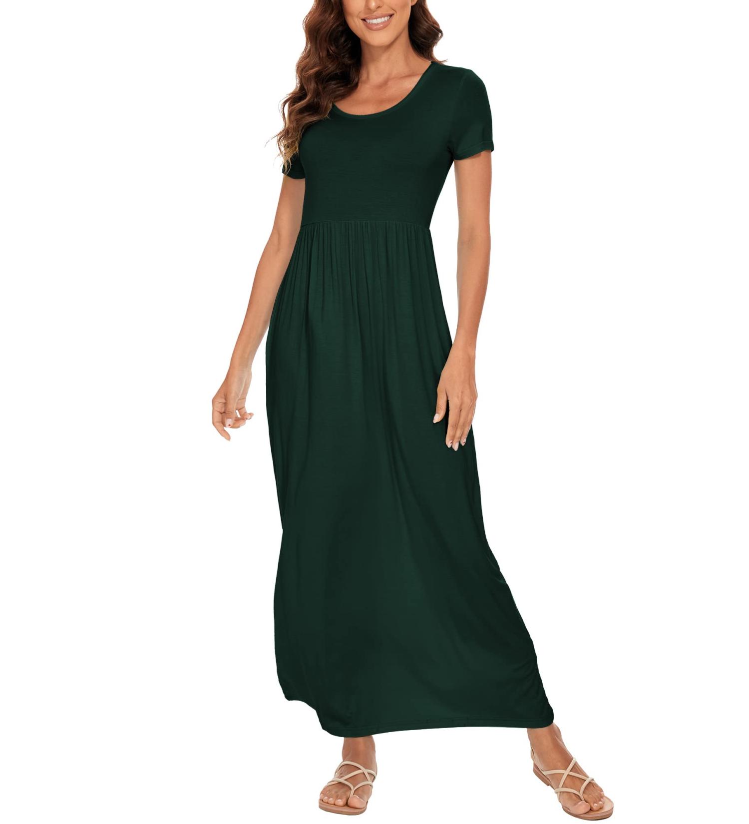 YUNDAI Women's Maternity Summer Maxi Dress with Floral Print and Pocket - Short Sleeve XL, Dark Green - Buy Online on GoSupps.com