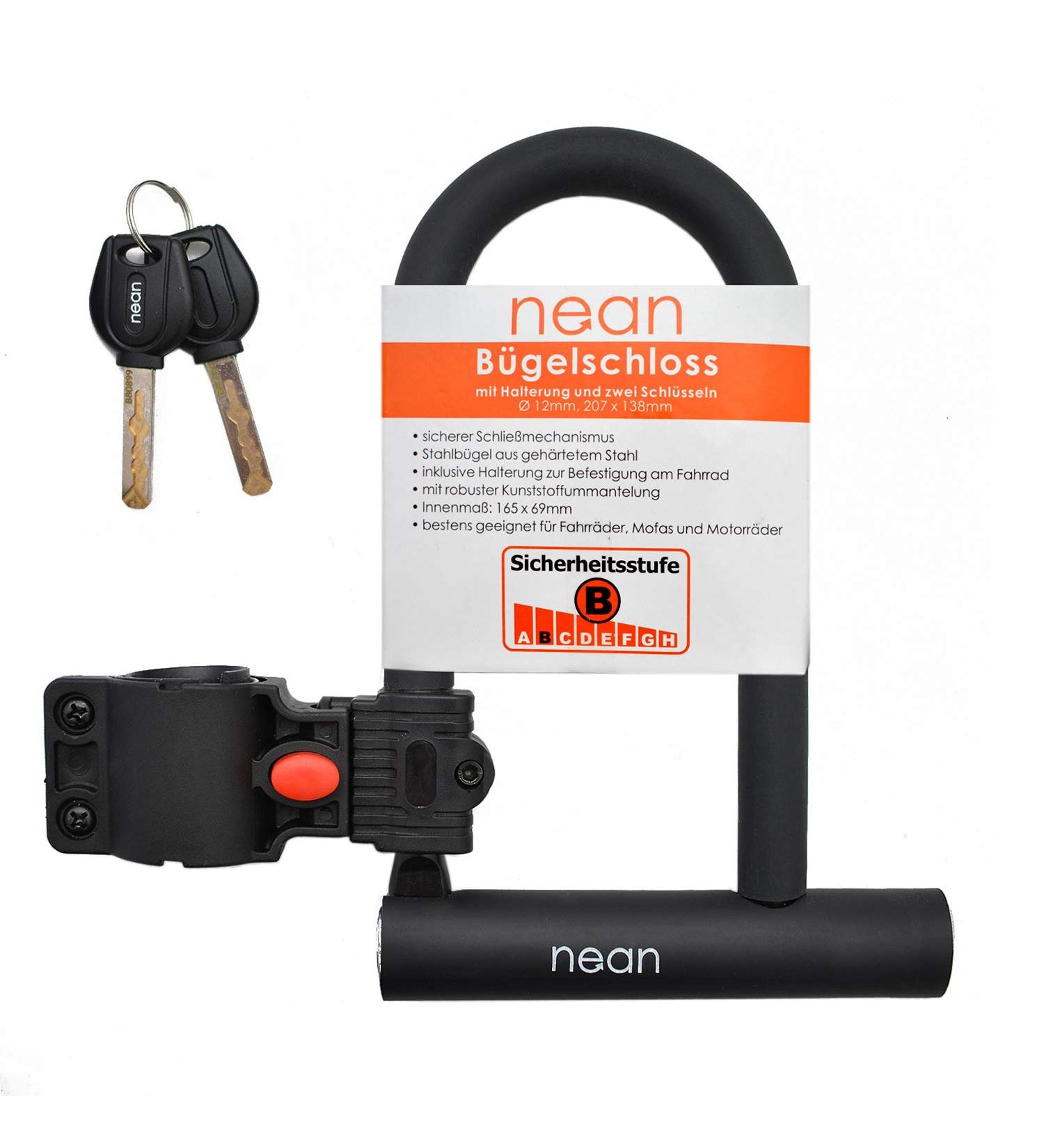 Nean U-Lock Bicycle Lock with Bracket & 2 Security Keys - 12mm 207x138mm Black | Premium Theft Protection - Buy Online on GoSupps.com